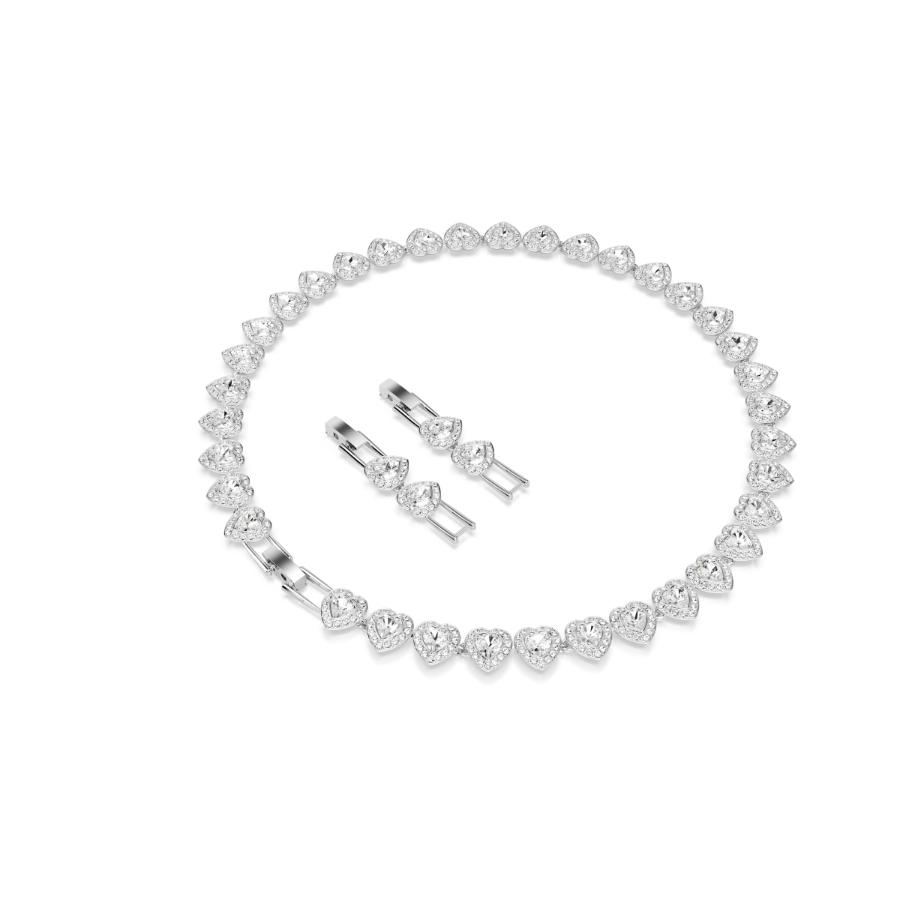 Swarovski Ariana Grande x tennis necklace with mixed heart and white crystals, rhodium plated, elegant jewelry piece.