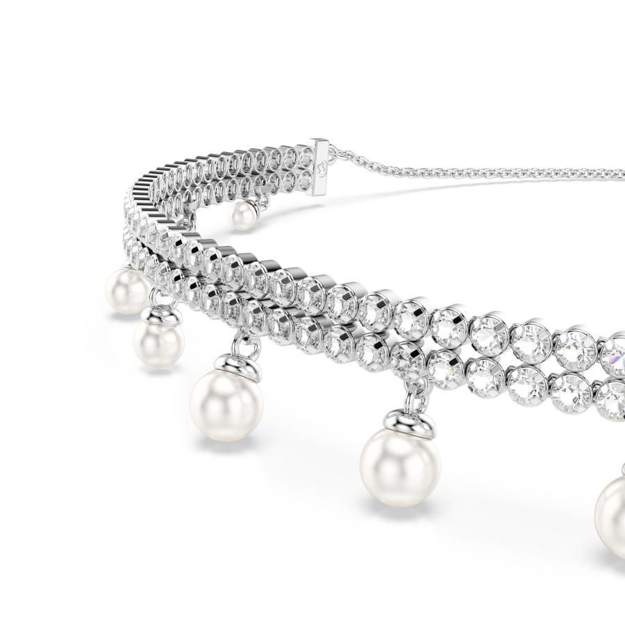Swarovski Ariana Grande crystal pearl choker in white with rhodium plating, featuring shimmering Swarovski crystals and elegant design.