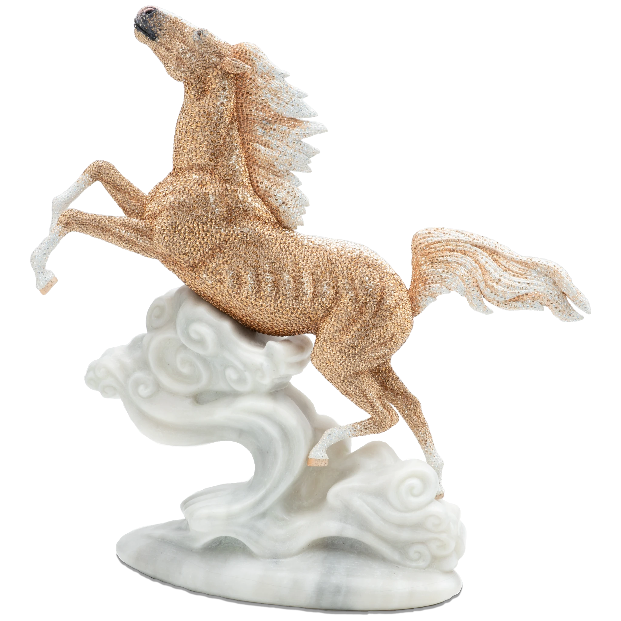 Swarovski Limited Edition Crystal Myriad Valiant Horse figurine with sparkling clear crystals on a white base.