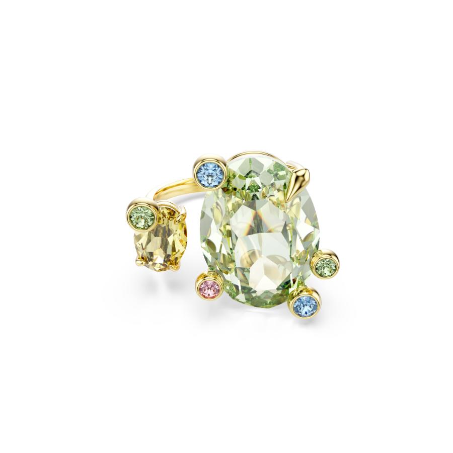 Swarovski Gema open ring with multicolored mixed-cut crystals and gold-tone plating, showcasing a stylish jewelry design.