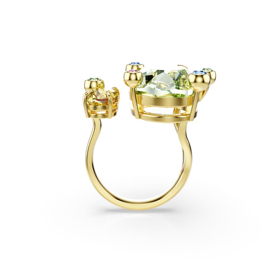 Swarovski Gema open ring with multicolored mixed cuts and gold-tone plating, showcasing sparkling gemstones and delicate design.