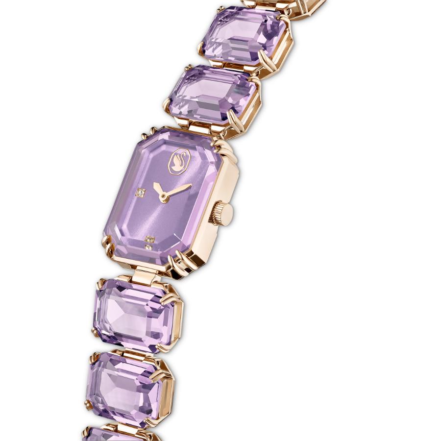 Swarovski watch with an octagon cut purple bracelet and champagne gold-tone finish, featuring elegant crystal details.