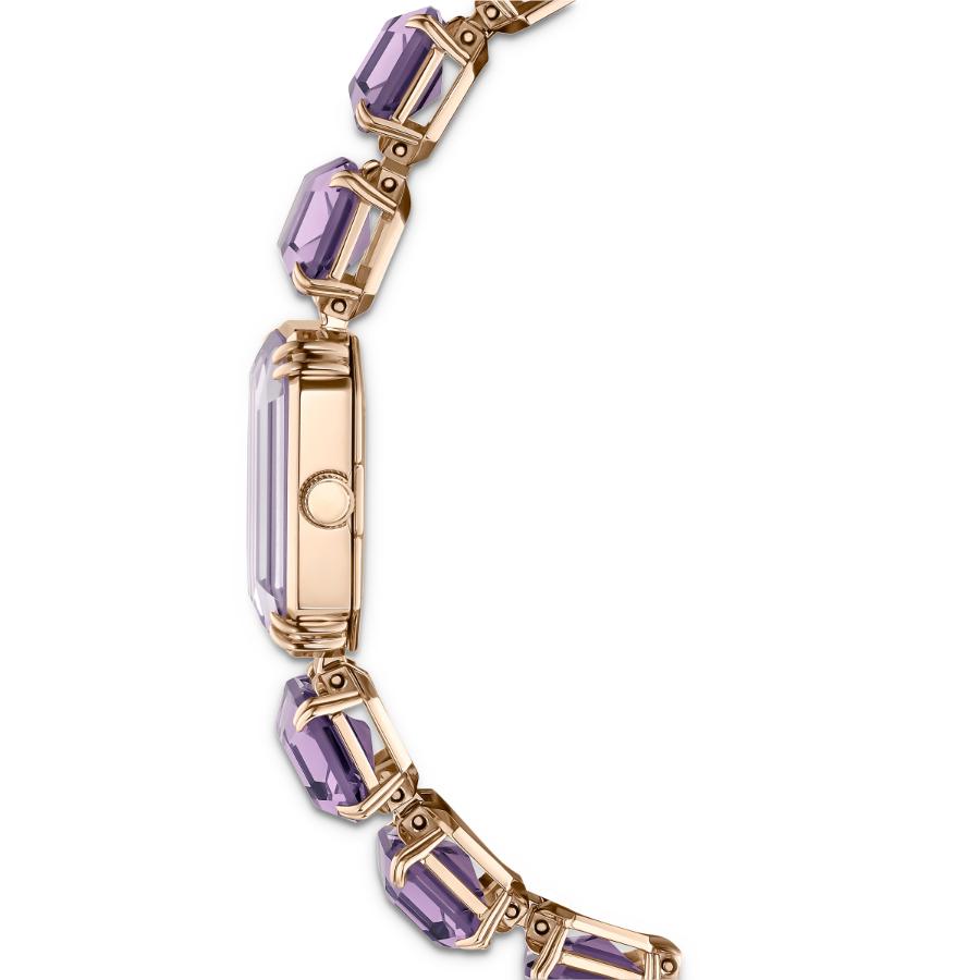 Swarovski watch with an octagon cut bracelet in purple and champagne gold-tone finish, showcasing elegant jewelry design.