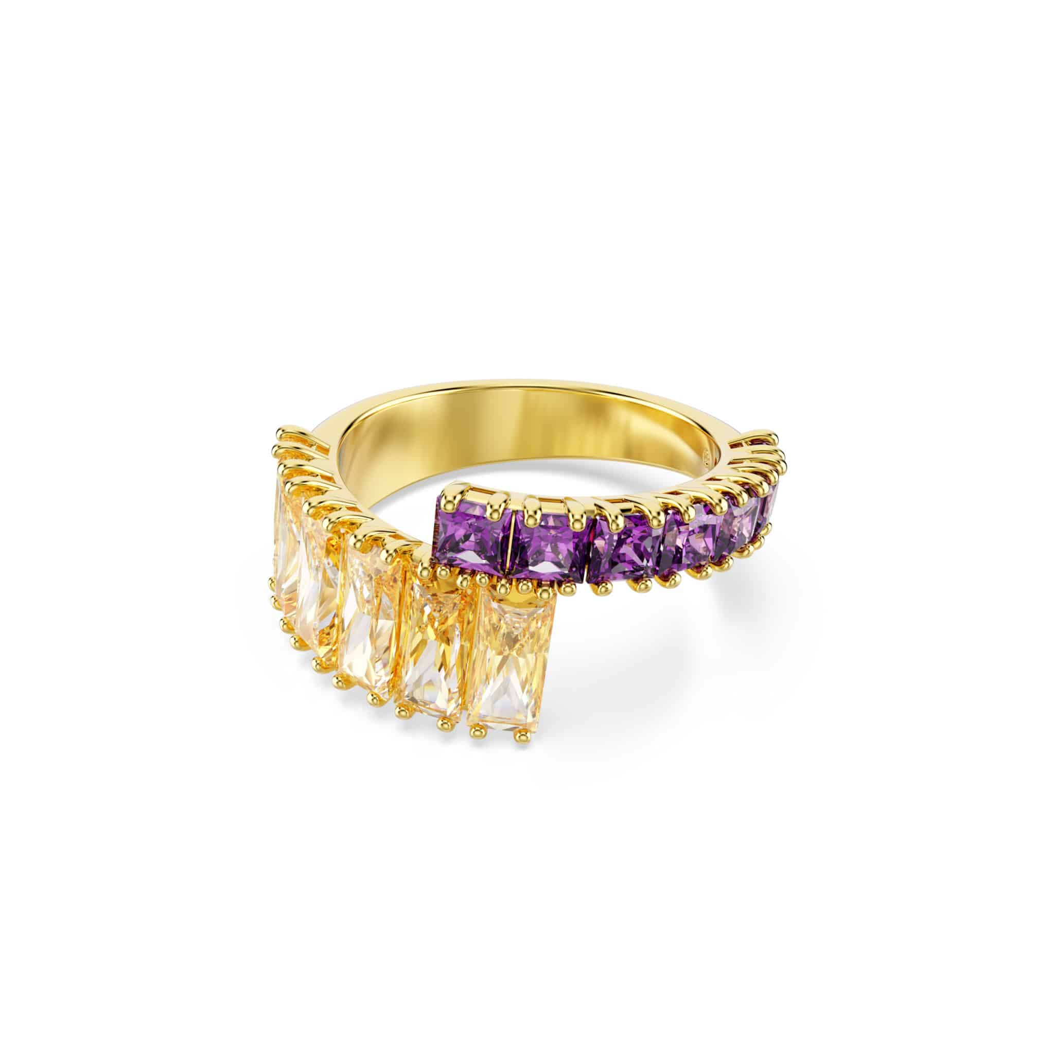 Swarovski Matrix ring with multicolored mixed cuts and gold-tone plating, showcasing a stylish and sparkling jewelry design.