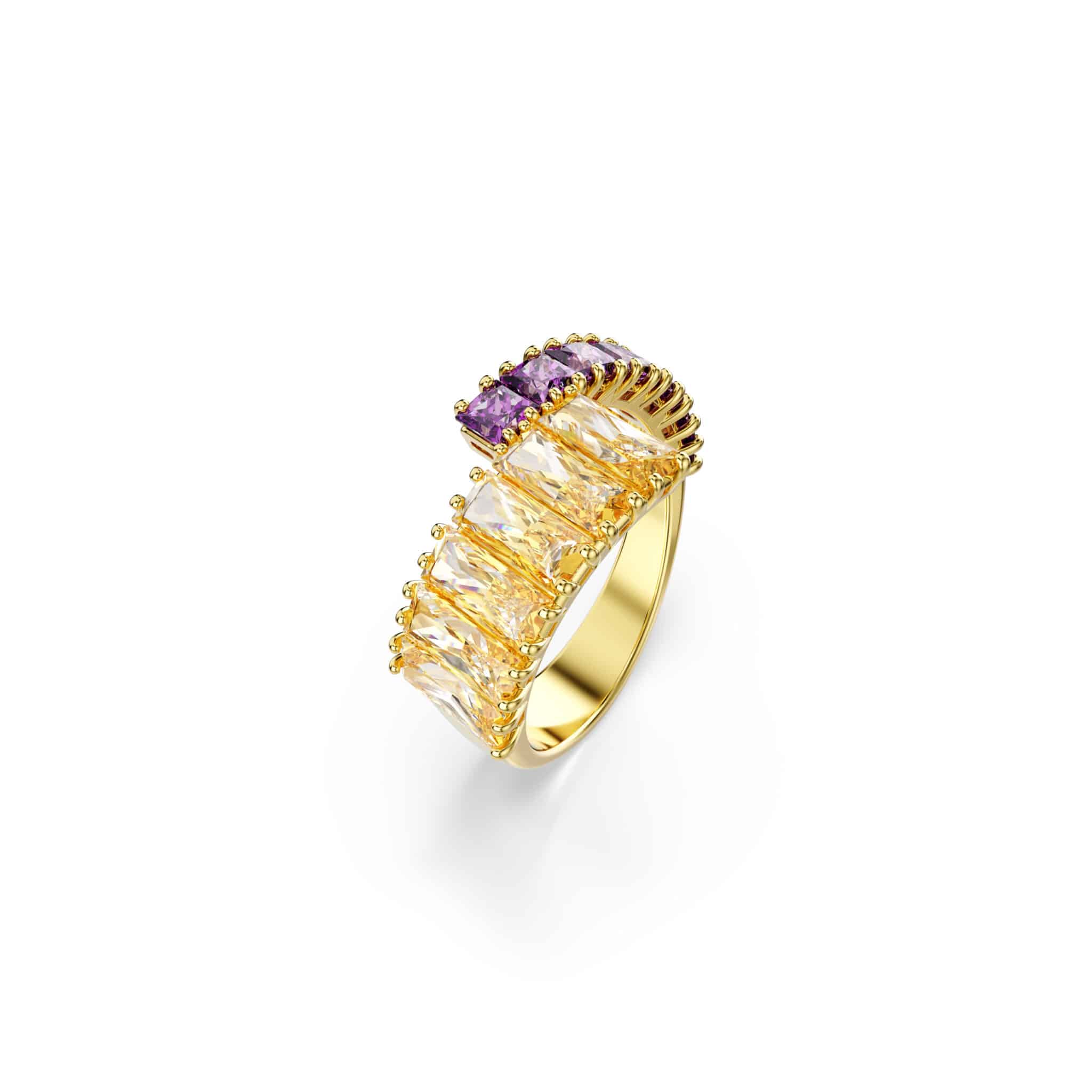 Swarovski Matrix ring with multicolored mixed-cut crystals and gold-tone plating, showcasing a stylish and sparkling jewelry piece.