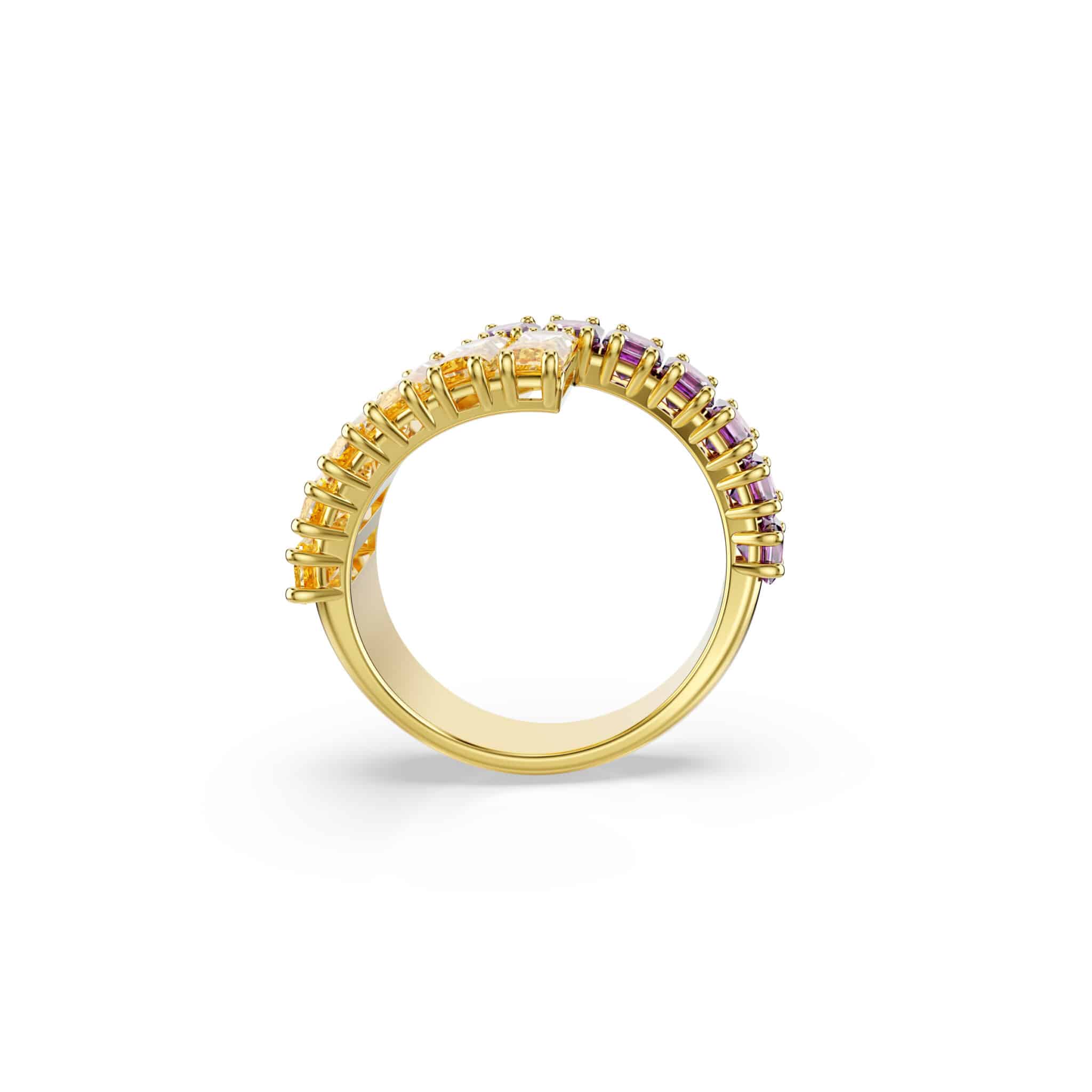 Swarovski Matrix ring with multicolored mixed-cut crystals in gold-tone plated band, showcasing a sparkling jewelry design