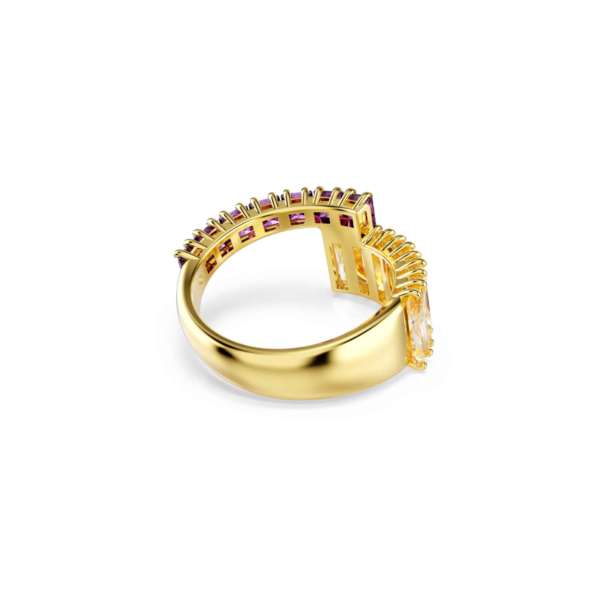 Swarovski Matrix ring with multicolored mixed-cut crystals and gold-tone plating, showcasing a stylish and sparkling jewelry piece.
