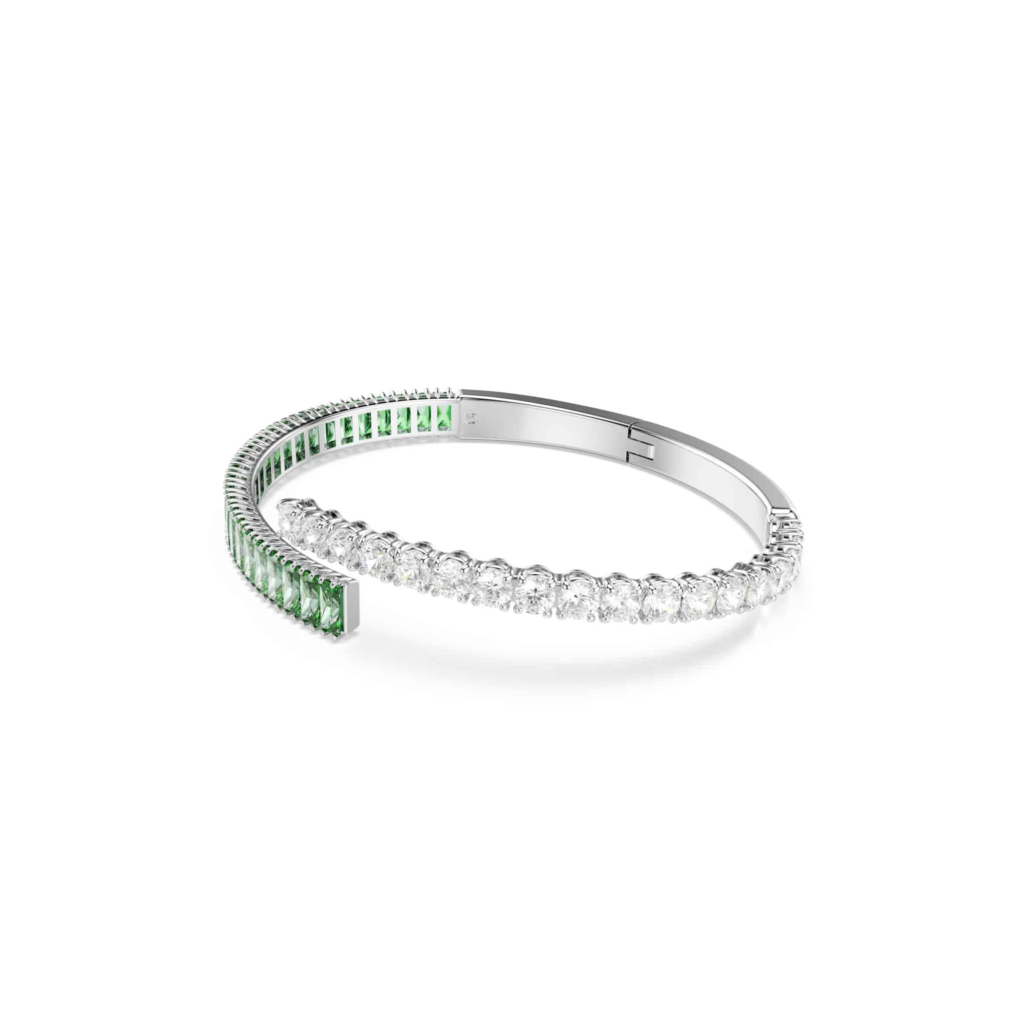 Swarovski Matrix Bangle featuring sparkling crystal accents and sleek silver-tone design on a white background.