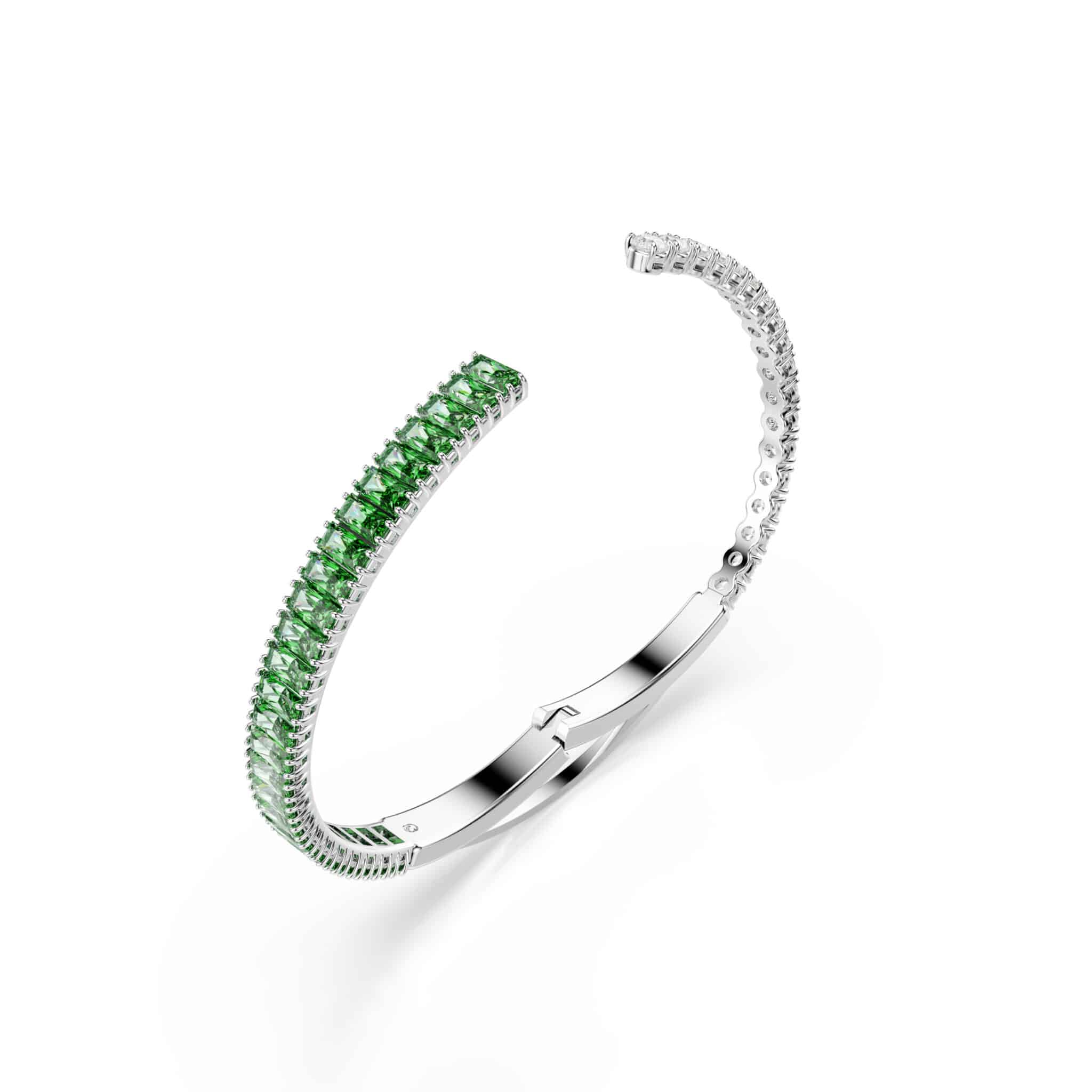Swarovski Matrix Bangle featuring a sleek silver-tone design with sparkling crystal accents on a white background.