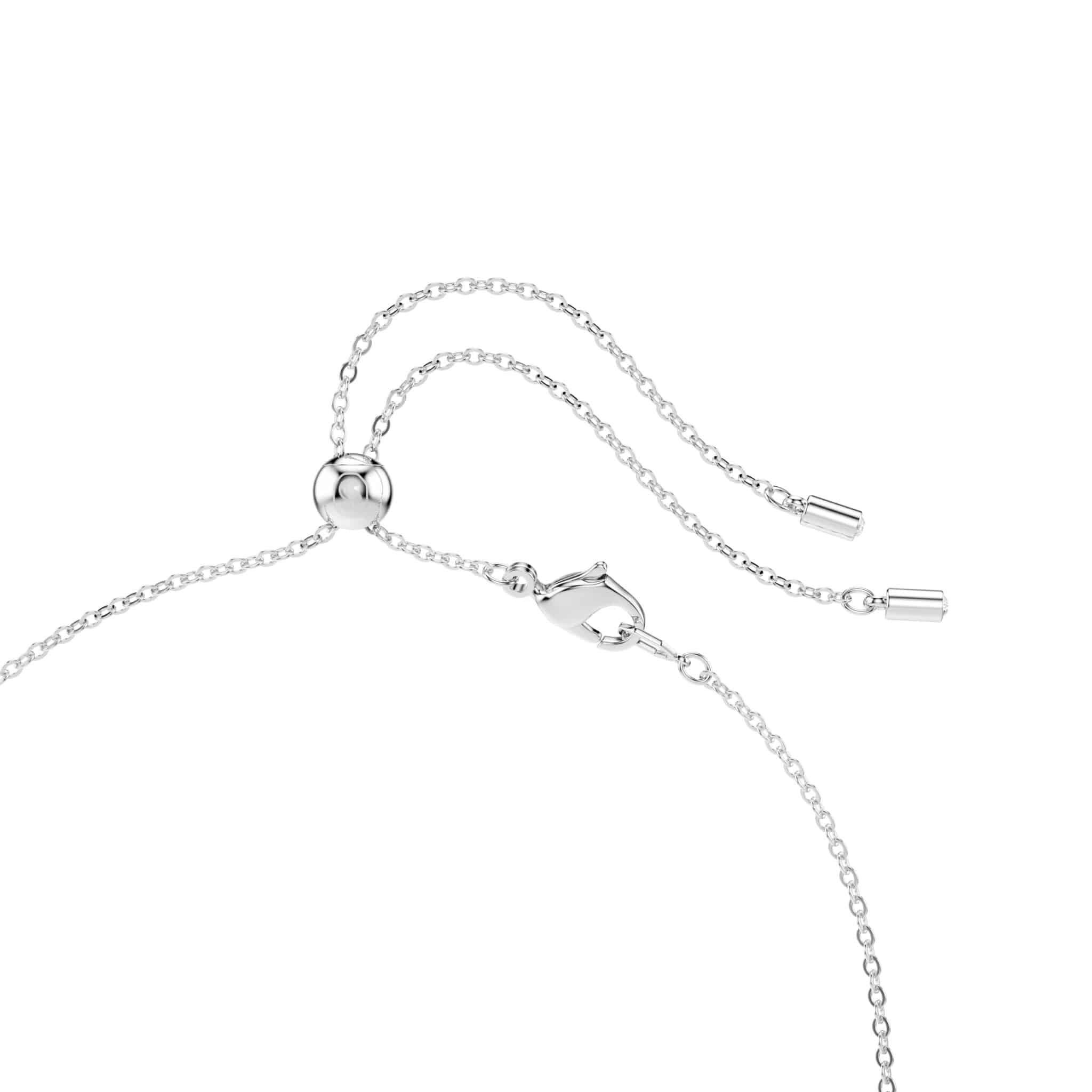 Swarovski Constella necklace with mixed-cut white crystals on rhodium-plated chain, elegant jewelry accessory.