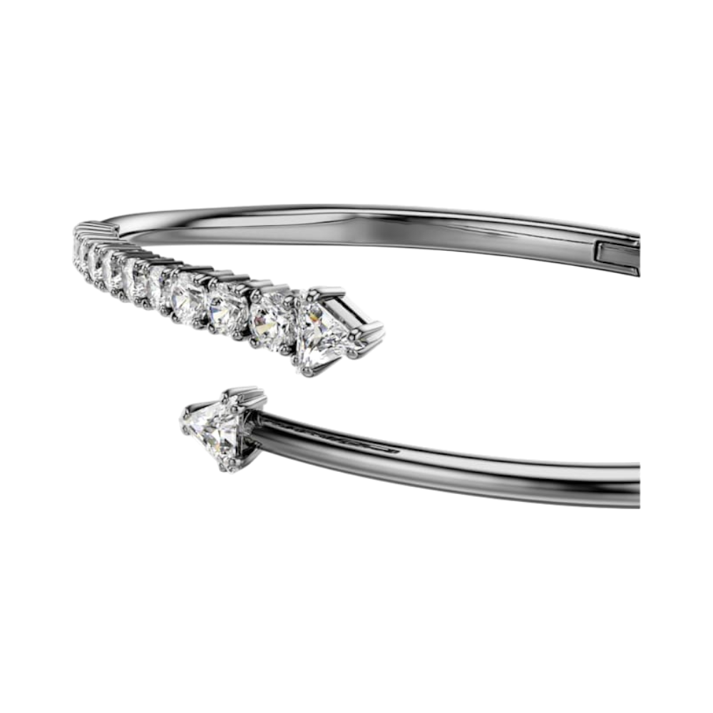 Swarovski Sublima white bangle with ruthenium plating, featuring elegant design and sparkling crystals for a sophisticated jewelry piece.