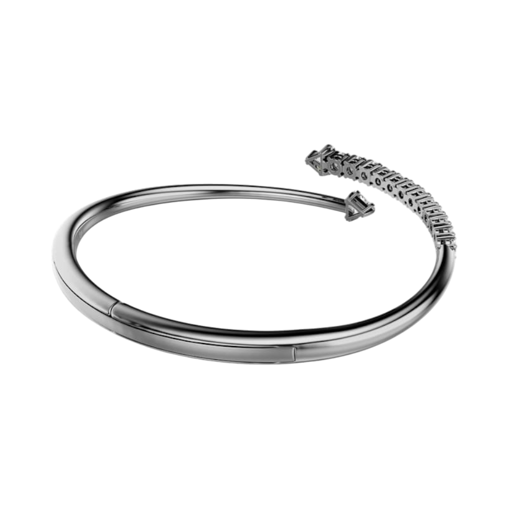 Swarovski Sublima bangle in white with ruthenium plating, featuring sparkling crystal accents and elegant design details.