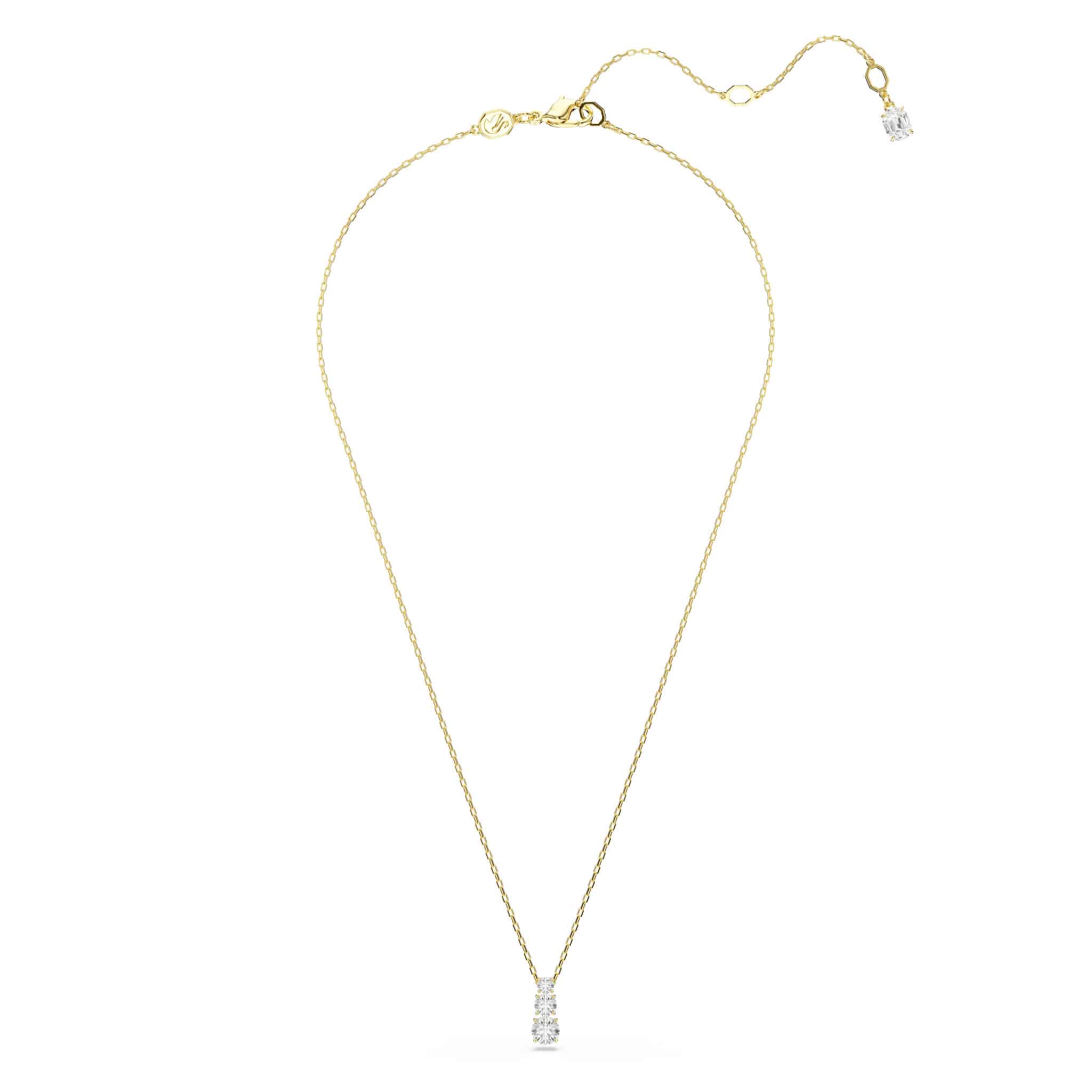 Swarovski Stilla Attract pendant with round white crystal, gold-tone plated chain, elegant jewelry accessory.