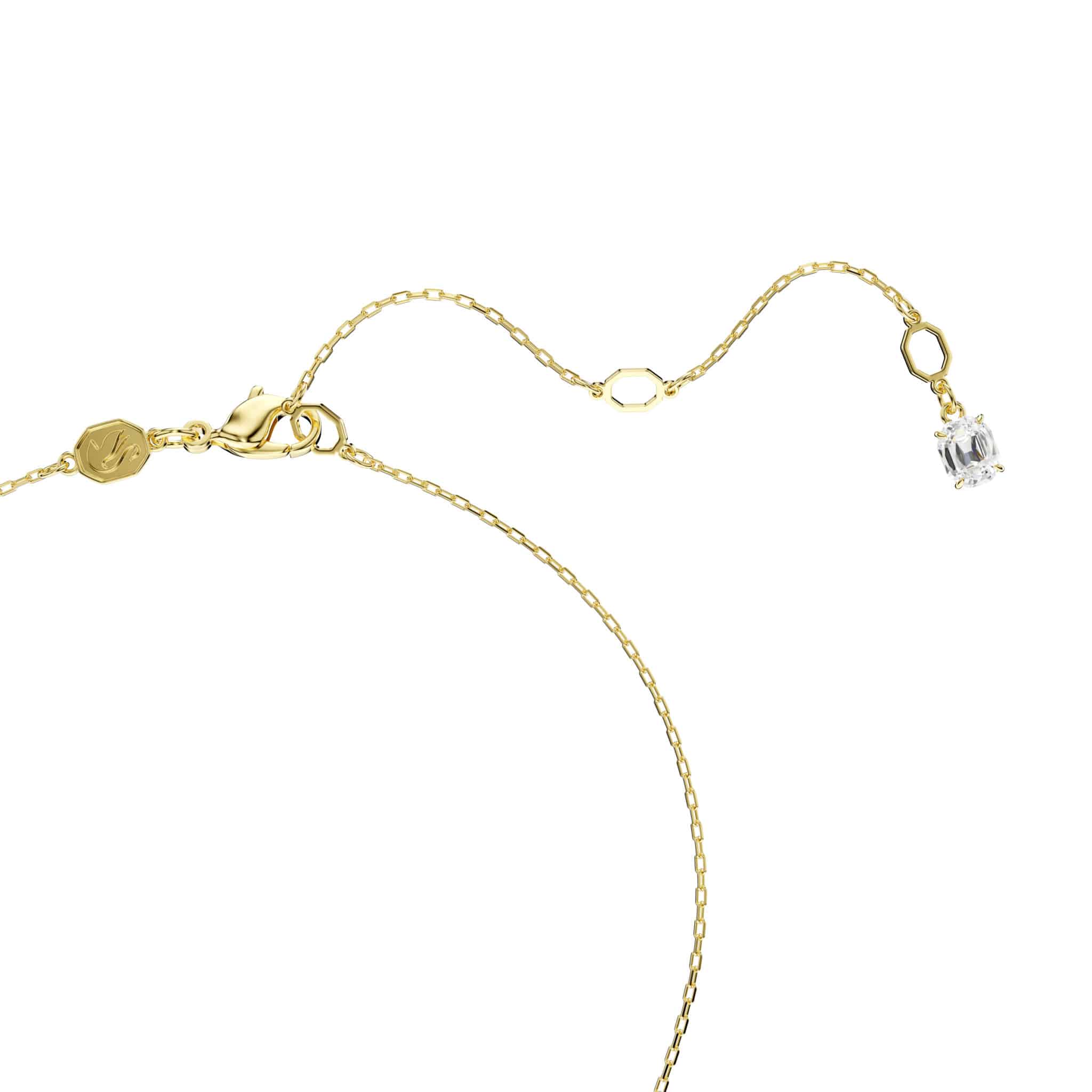 Swarovski Stilla Attract pendant with round white crystal in gold-tone plated setting, elegant jewelry piece.