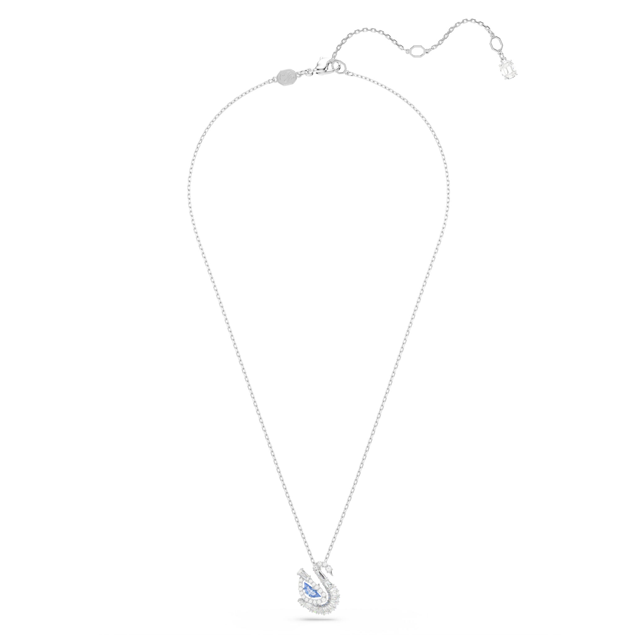 Swarovski Swan Pendant with mixed blue crystal cuts, elegant swan design, sparkling jewelry piece with intricate detailing