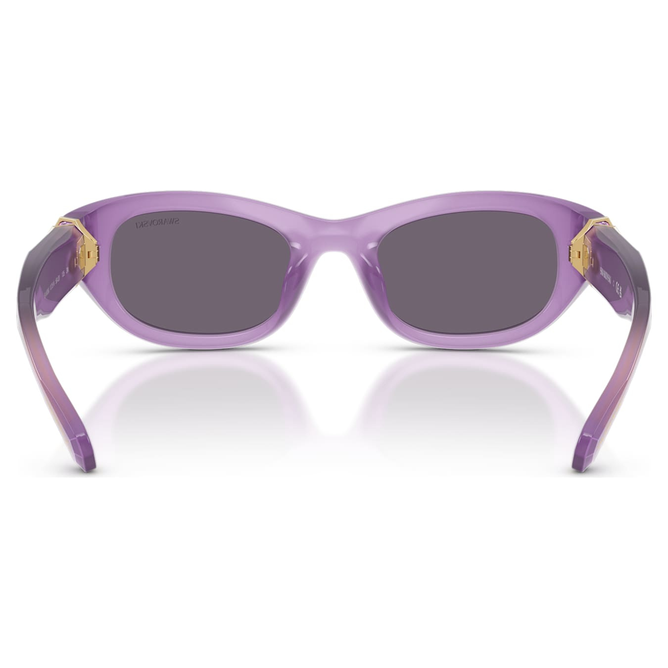 Swarovski pillow-shaped purple sunglasses with sleek frames and tinted lenses, stylish and modern accessory.