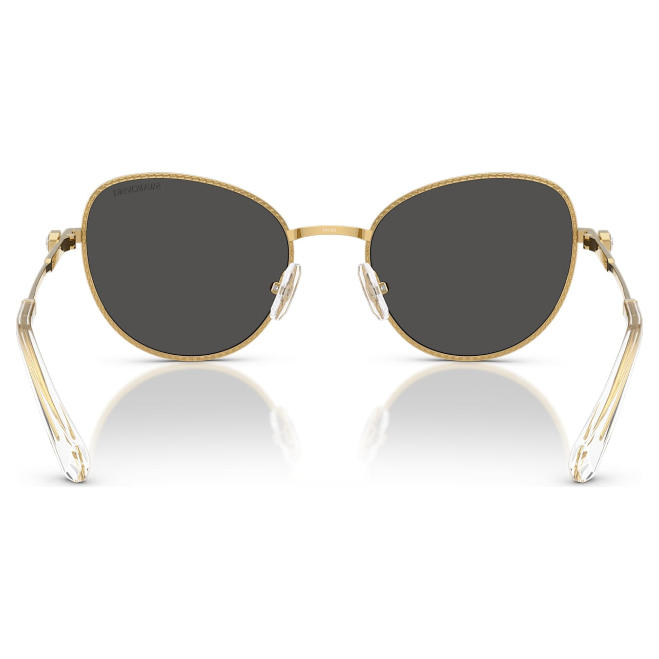 Swarovski gray cat-eye sunglasses with stylish frame and tinted lenses, showcasing elegant eyewear design.