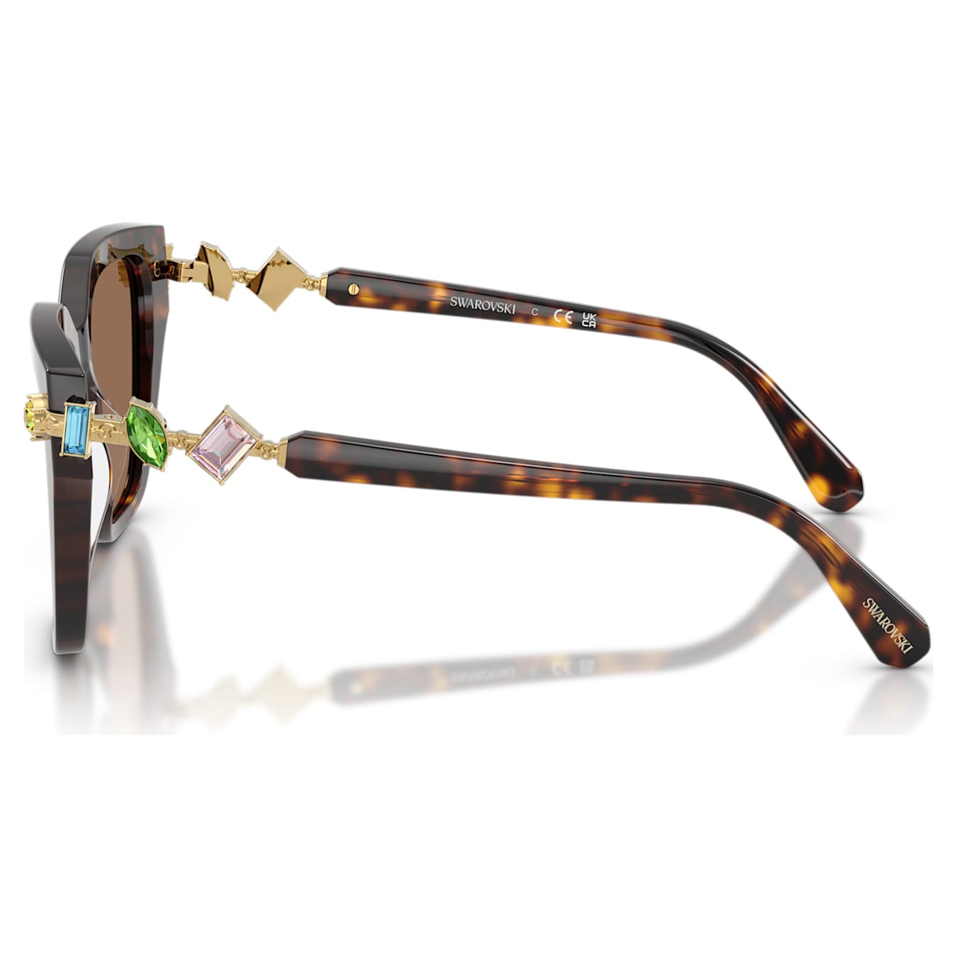 Swarovski square-shaped brown sunglasses with sleek frames and dark tinted lenses.