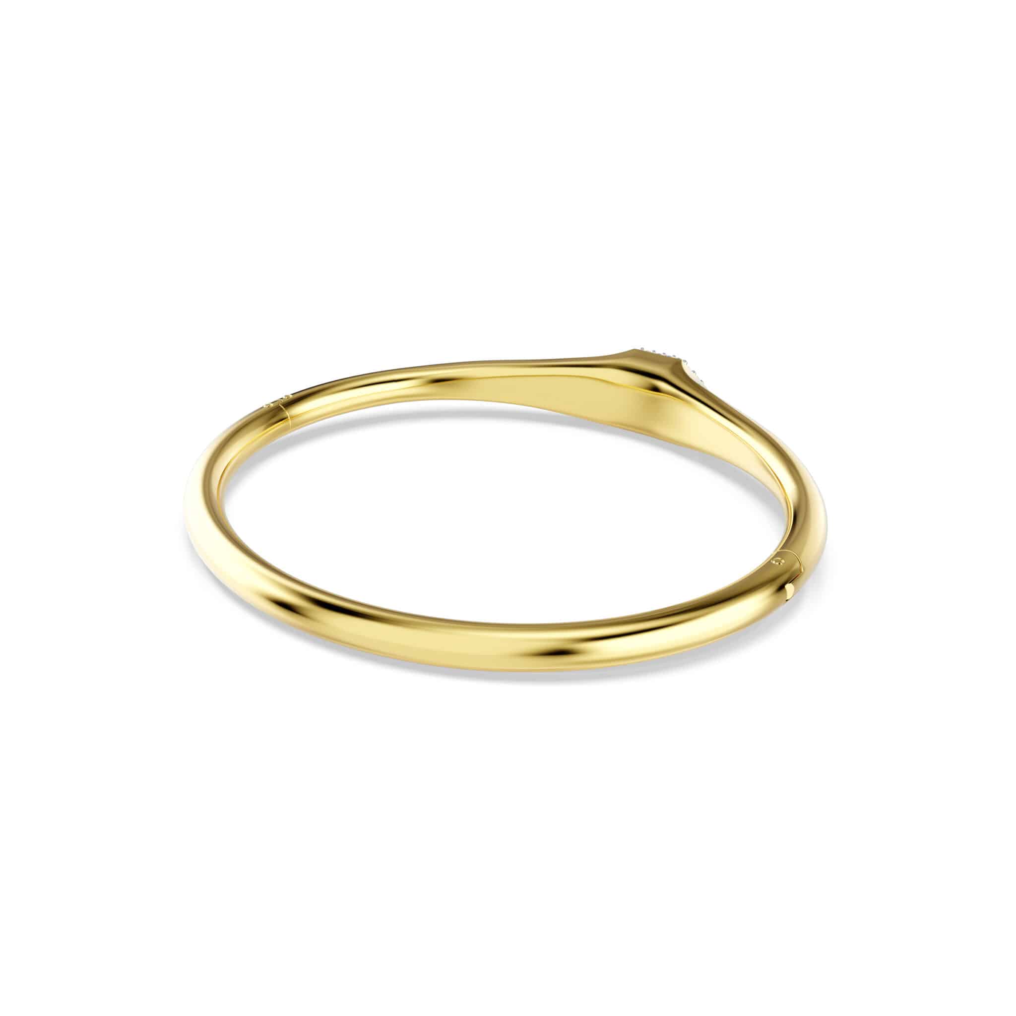 Swarovski Dextera gold-tone plated bangle with round-cut white crystals, elegant jewelry accessory.