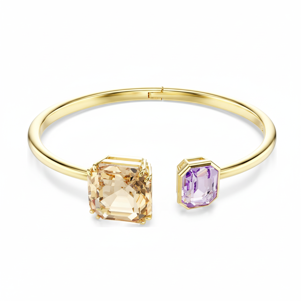 Swarovski Millenia bangle with multicolored octagon-cut crystals and gold-tone plated design, stylish jewelry accessory.