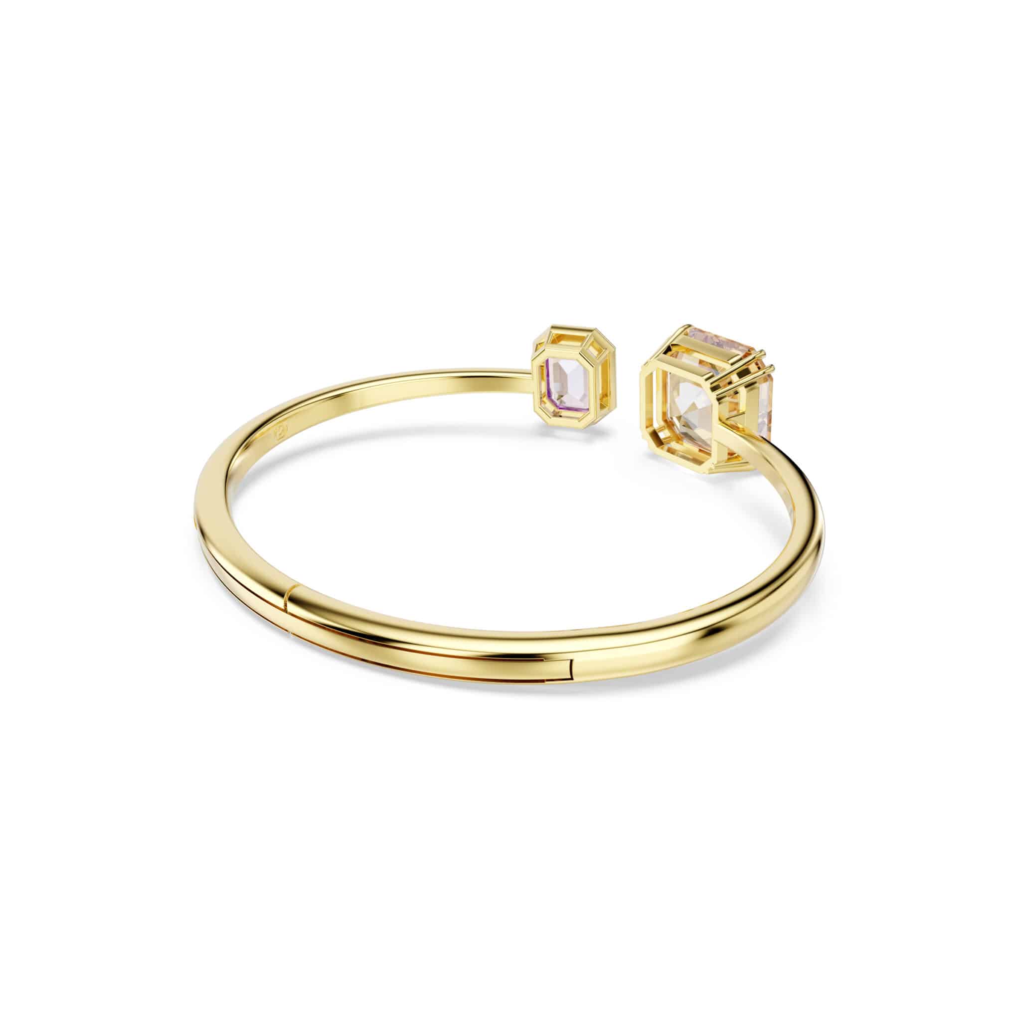 Swarovski Millenia bangle with multicolored octagon-cut crystals and gold-tone plating, stylish jewelry accessory.