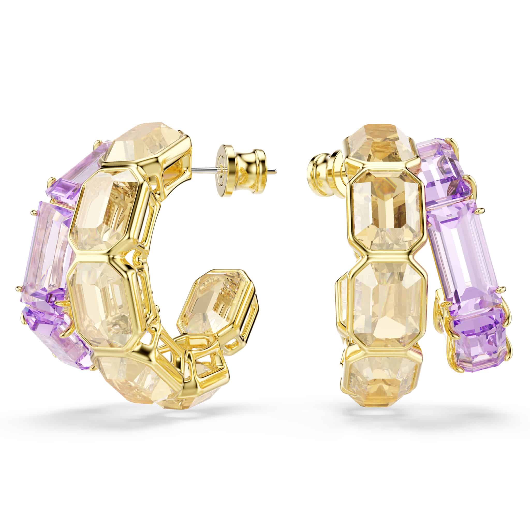 Swarovski Millenia hoop earrings with mixed cuts, multicolored gemstones, gold-tone plating, elegant jewelry for women