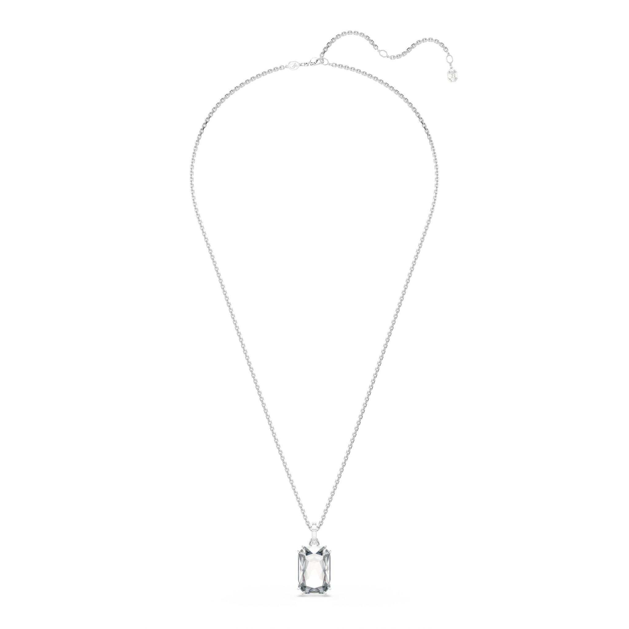 Swarovski Millenia Pendant with octagon-cut white crystal, rhodium-plated silver chain, elegant jewelry accessory