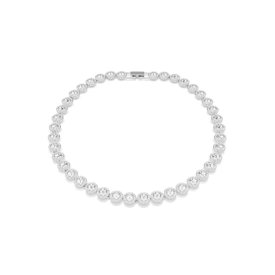 Swarovski Una Angelic tennis necklace with round cut white crystals, rhodium plated, elegant jewelry with sparkling design
