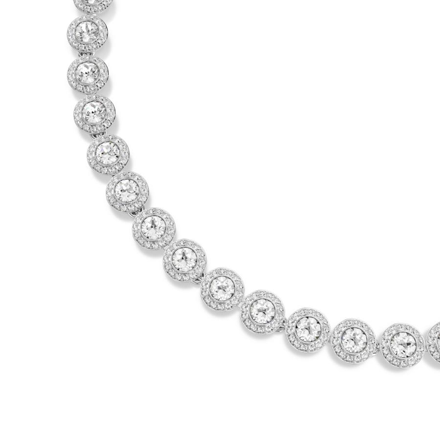 Swarovski Una Angelic Tennis Necklace with round-cut white crystals and rhodium plating, elegant jewelry for women.