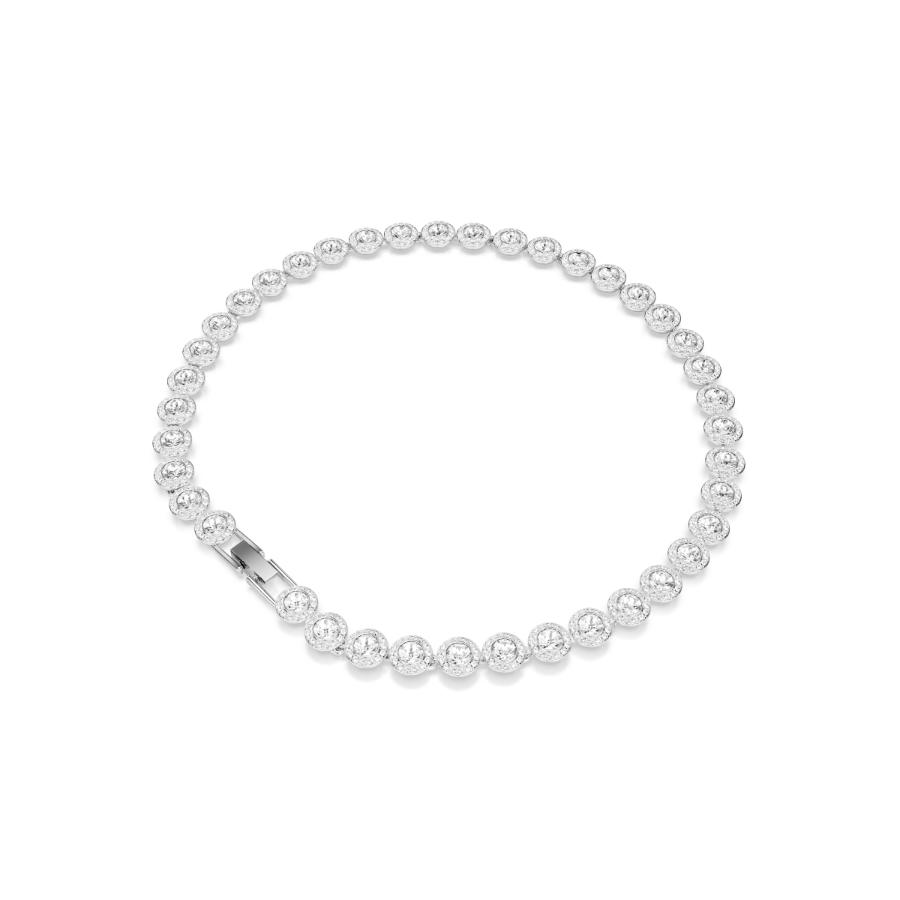 Swarovski Una Angelic tennis necklace with round cut white crystals, rhodium-plated chain, and elegant jewelry design.