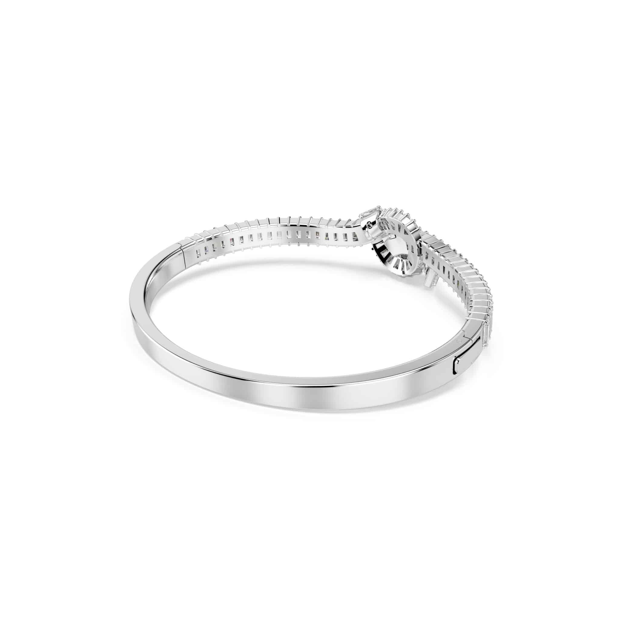 Swarovski Matrix Bangle featuring sparkling crystal accents and sleek silver-tone design, worn on a wrist.