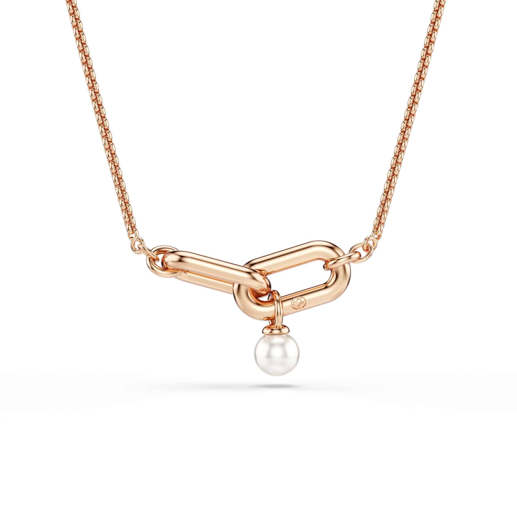Swarovski Constella pendant with crystal pearl, round cut white crystal, rose gold-tone plated jewelry accessory.