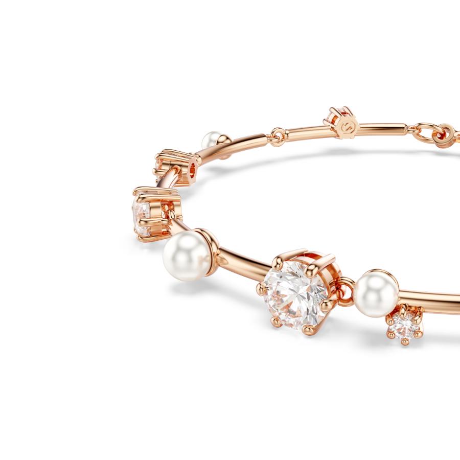 Swarovski Constella tennis bracelet with crystal pearls and round-cut crystals in rose gold plating.