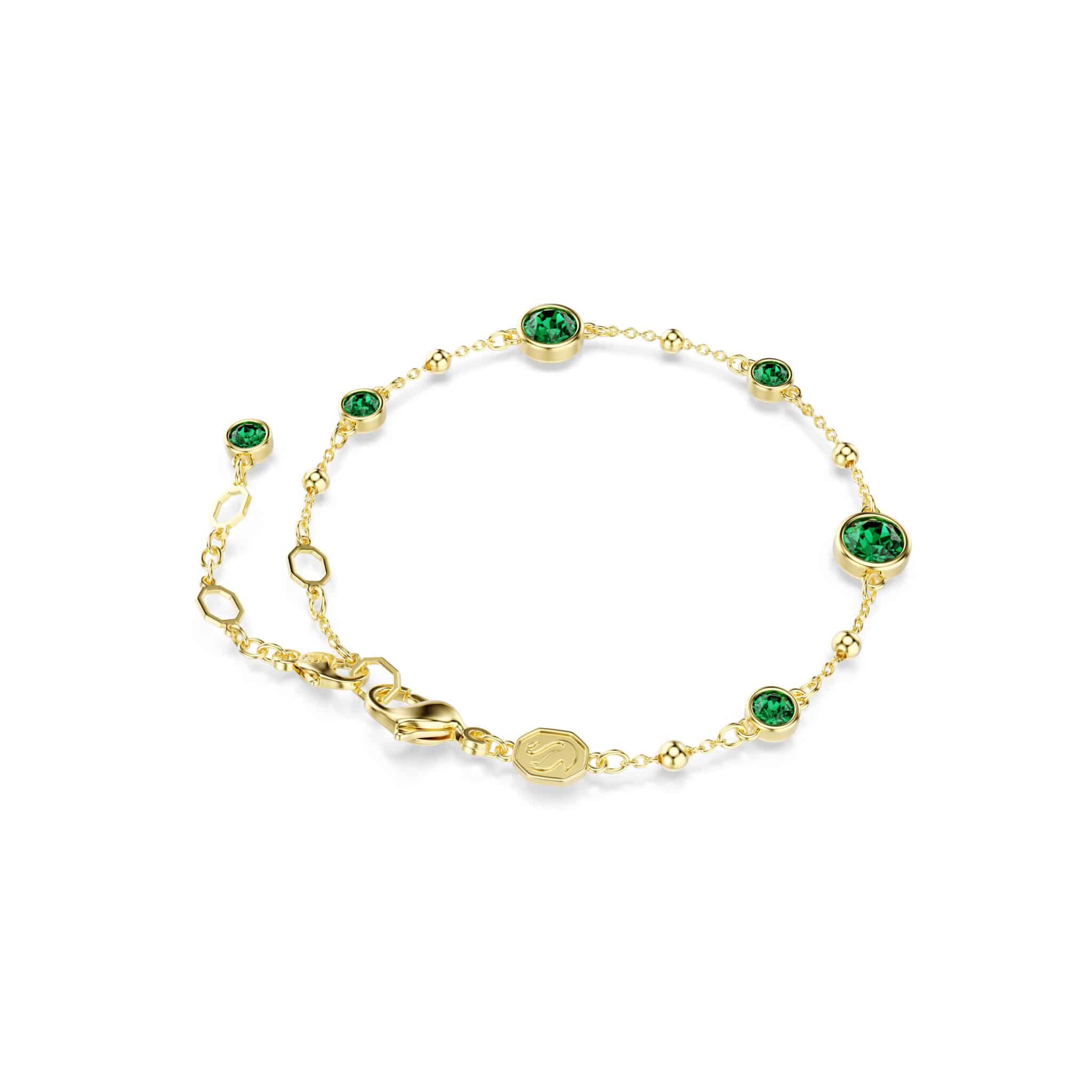 Swarovski Imber bracelet with sparkling crystal stones and silver-tone chain on a white background.