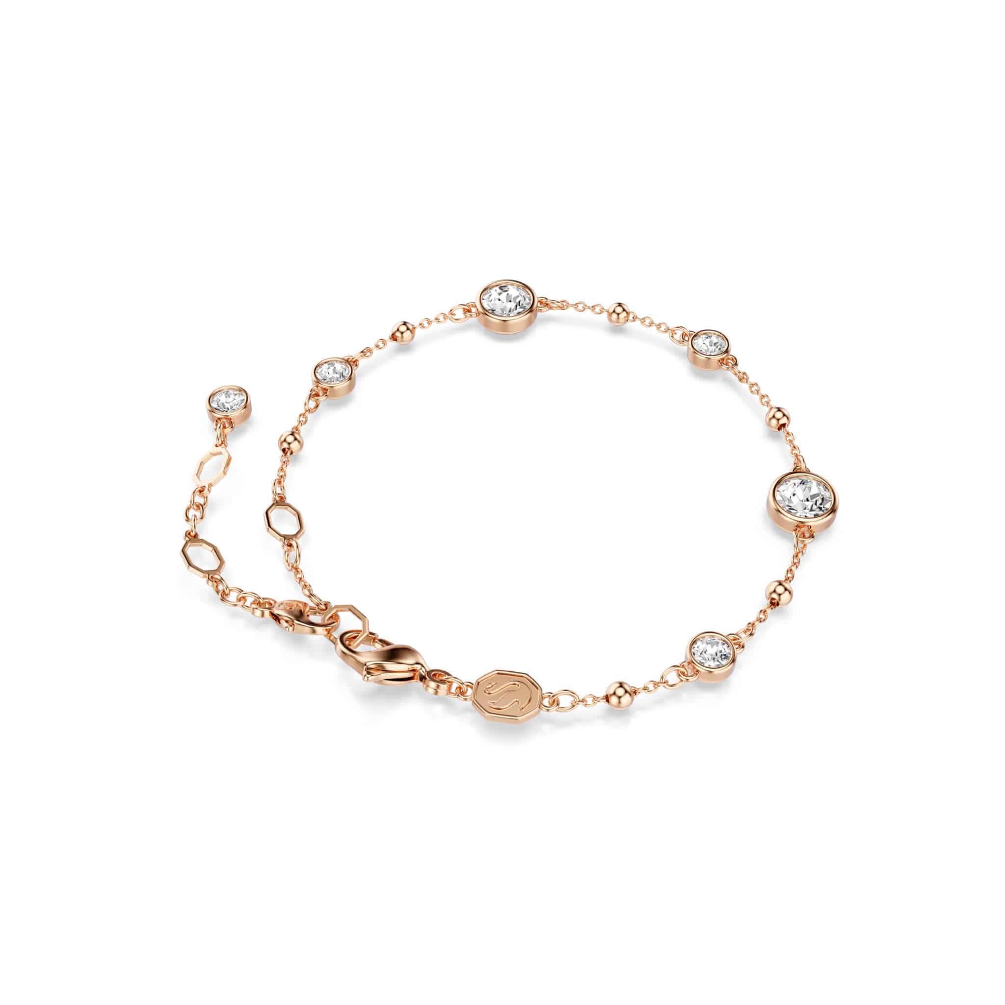 Swarovski Imber bracelet featuring sparkling crystal accents and a sleek silver-tone design on a white background.