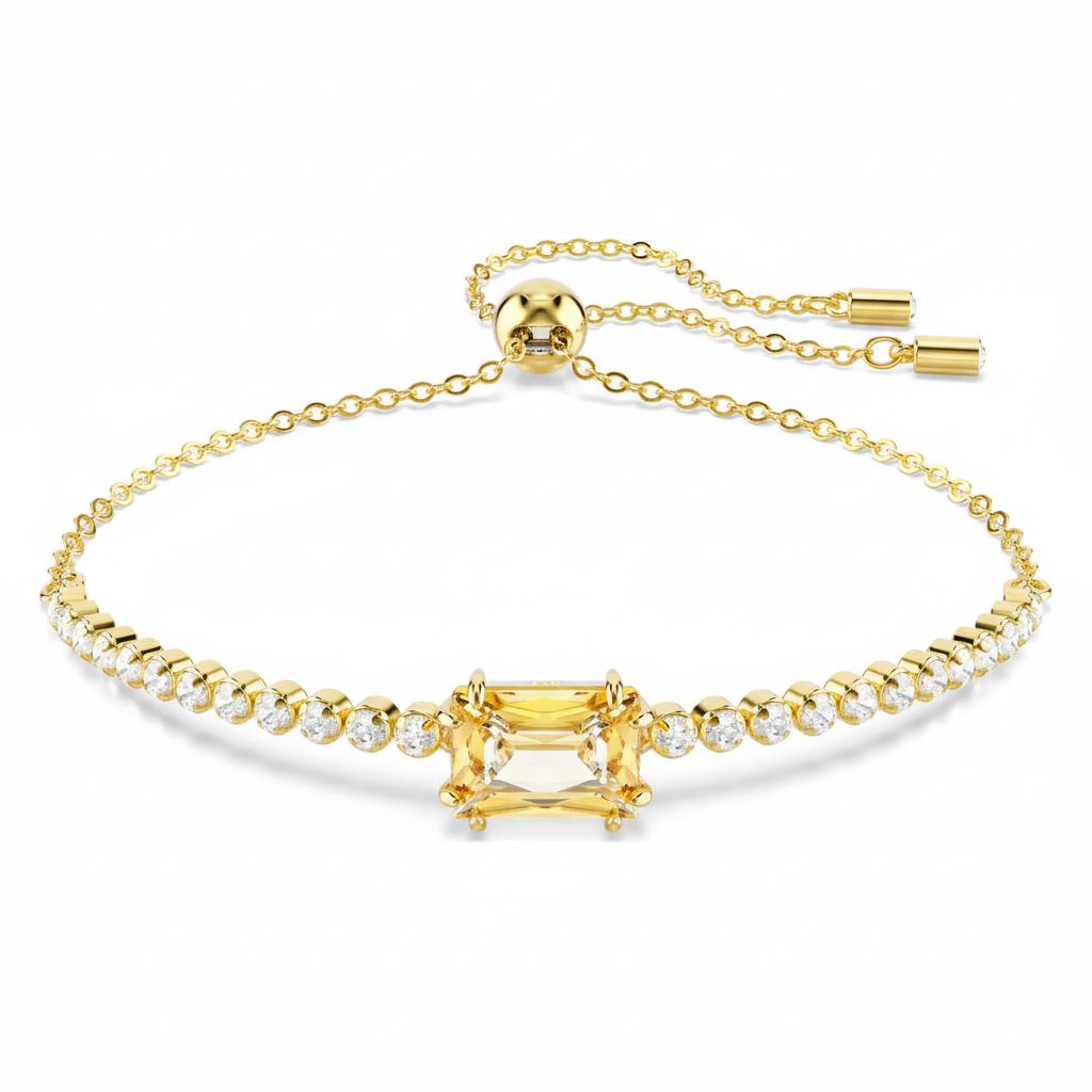 Swarovski Matrix Tennis Bracelet with sparkling clear crystals and silver-tone chain on a white background
