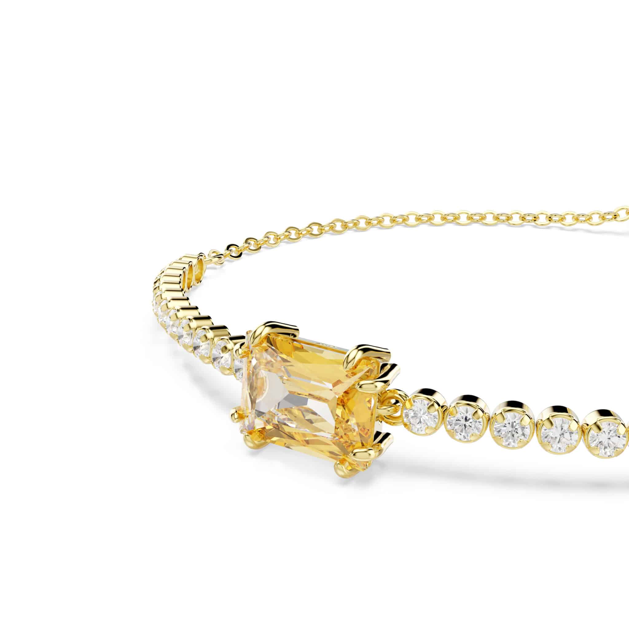 Swarovski Matrix Tennis Bracelet featuring sparkling crystal stones arranged in a sleek, elegant silver-tone design.