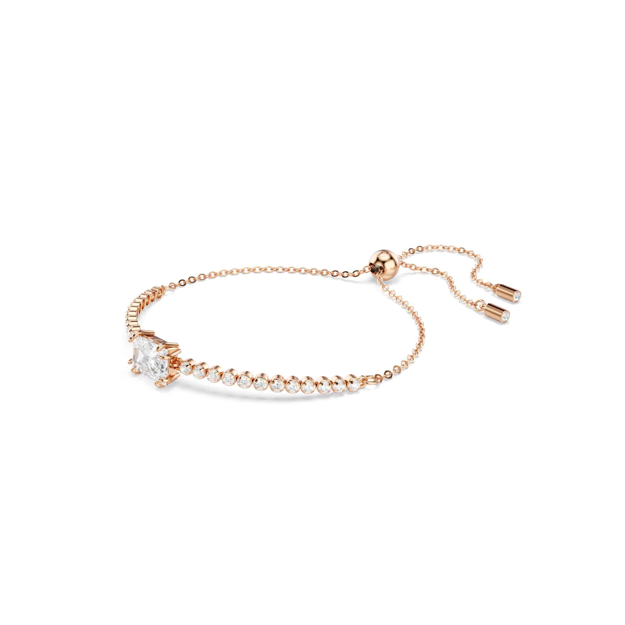 Swarovski Matrix Tennis Bracelet featuring sparkling crystal stones on a silver-tone chain, elegant and luxurious jewelry accessory.