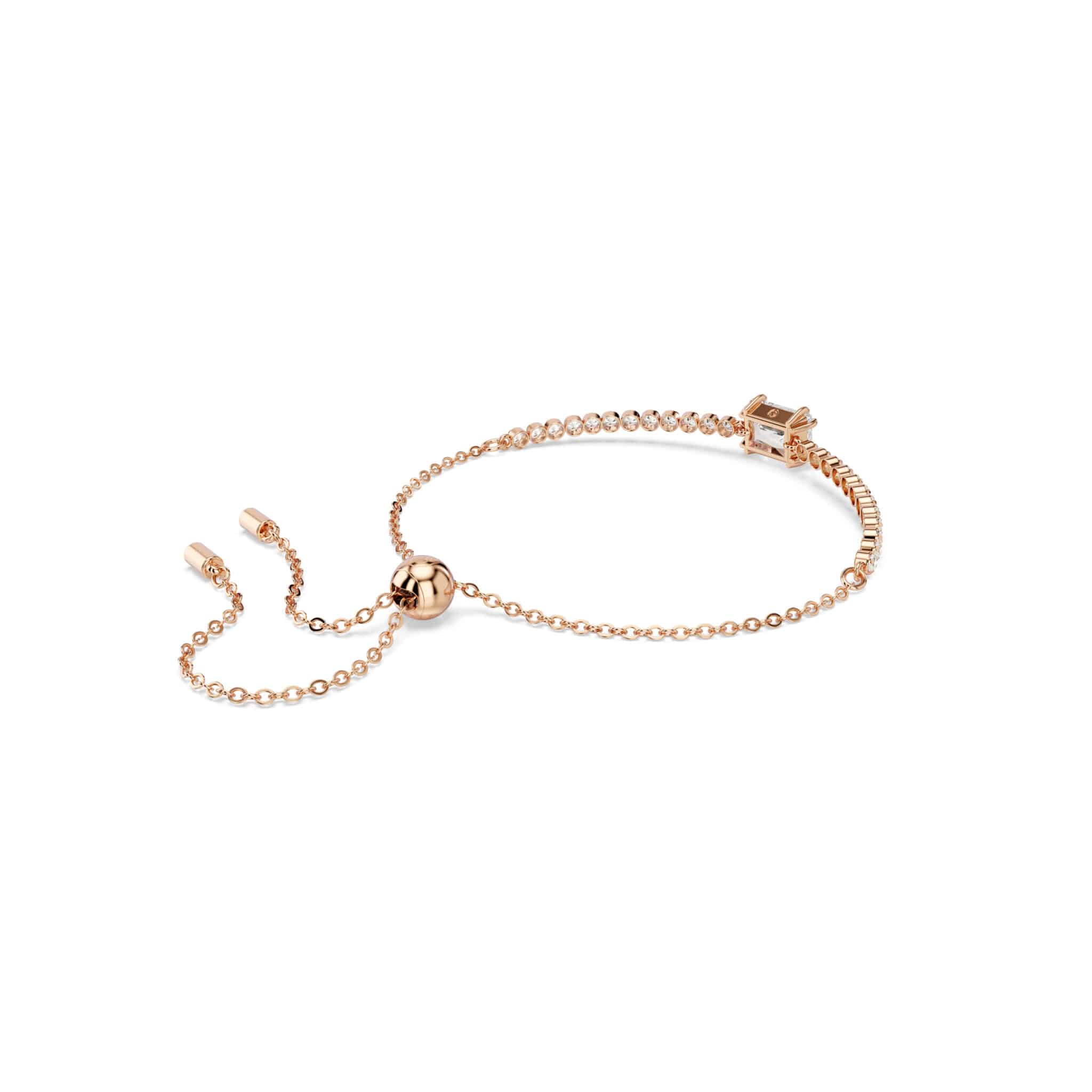 Swarovski Matrix Tennis Bracelet with sparkling crystal stones and silver-tone chain on a white background