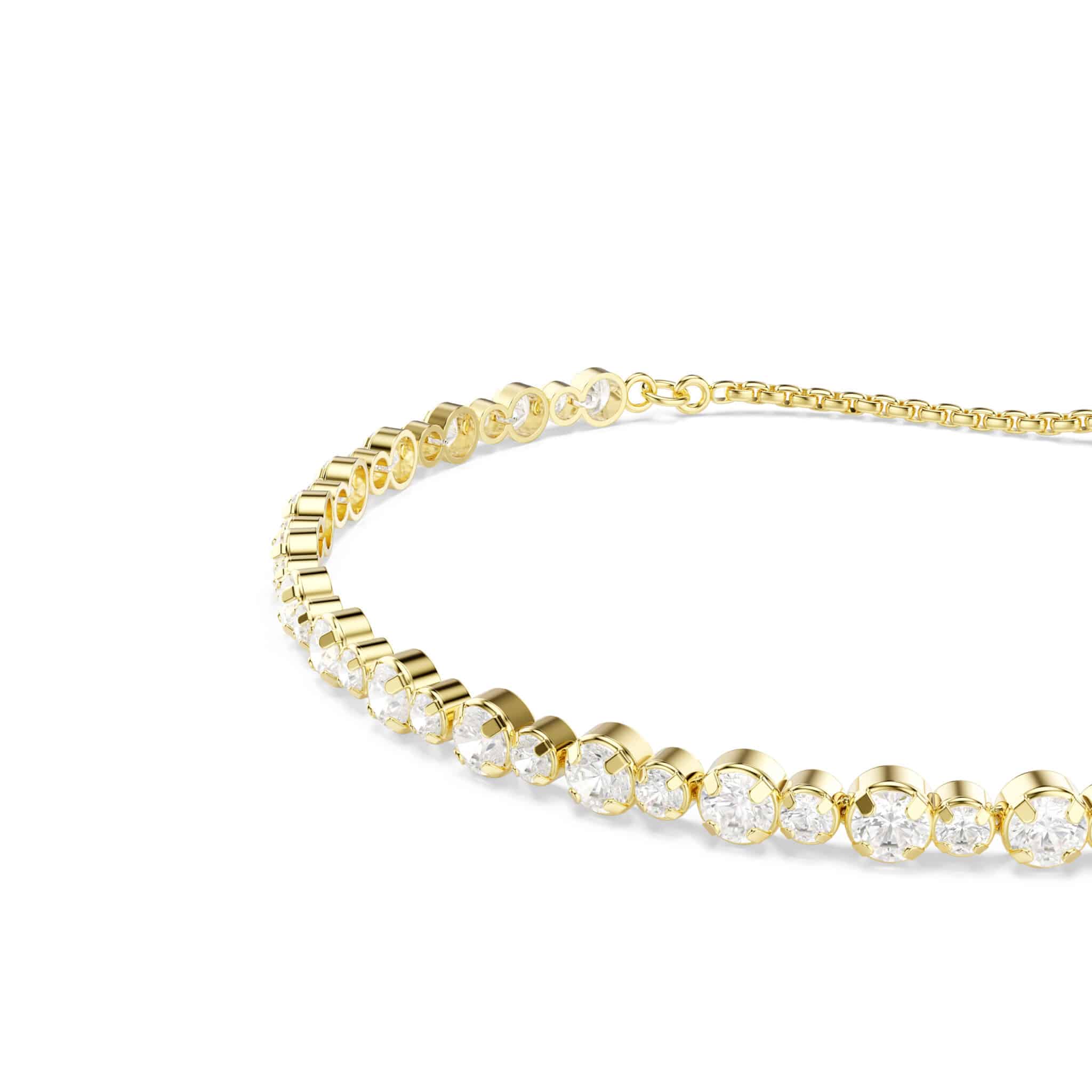 Swarovski Matrix Tennis Bracelet featuring sparkling crystal stones in a sleek silver-tone setting, close-up view of the elegant jewelry.