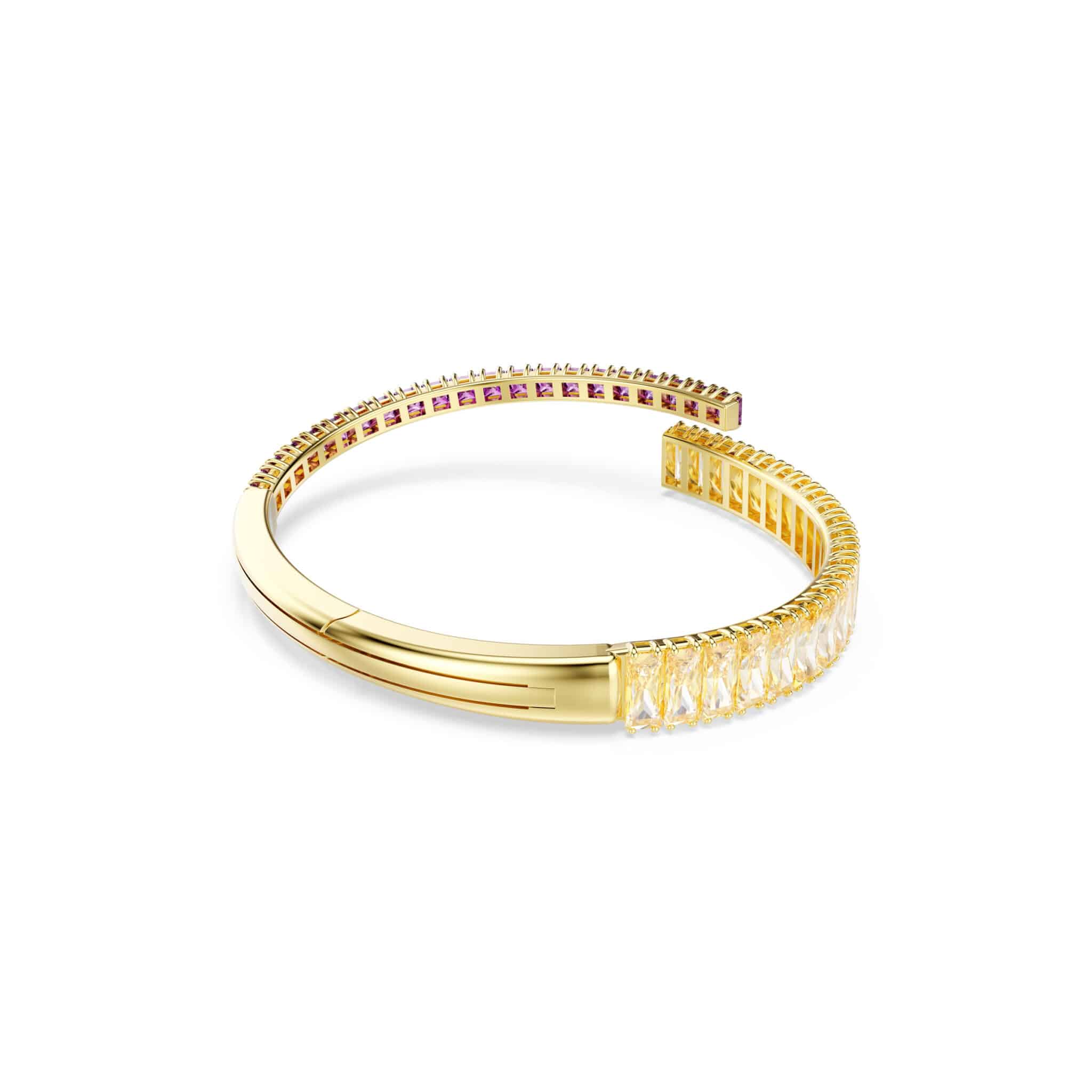 Swarovski Matrix Bangle featuring sparkling crystal embellishments and sleek silver-tone design, shown on a white background.