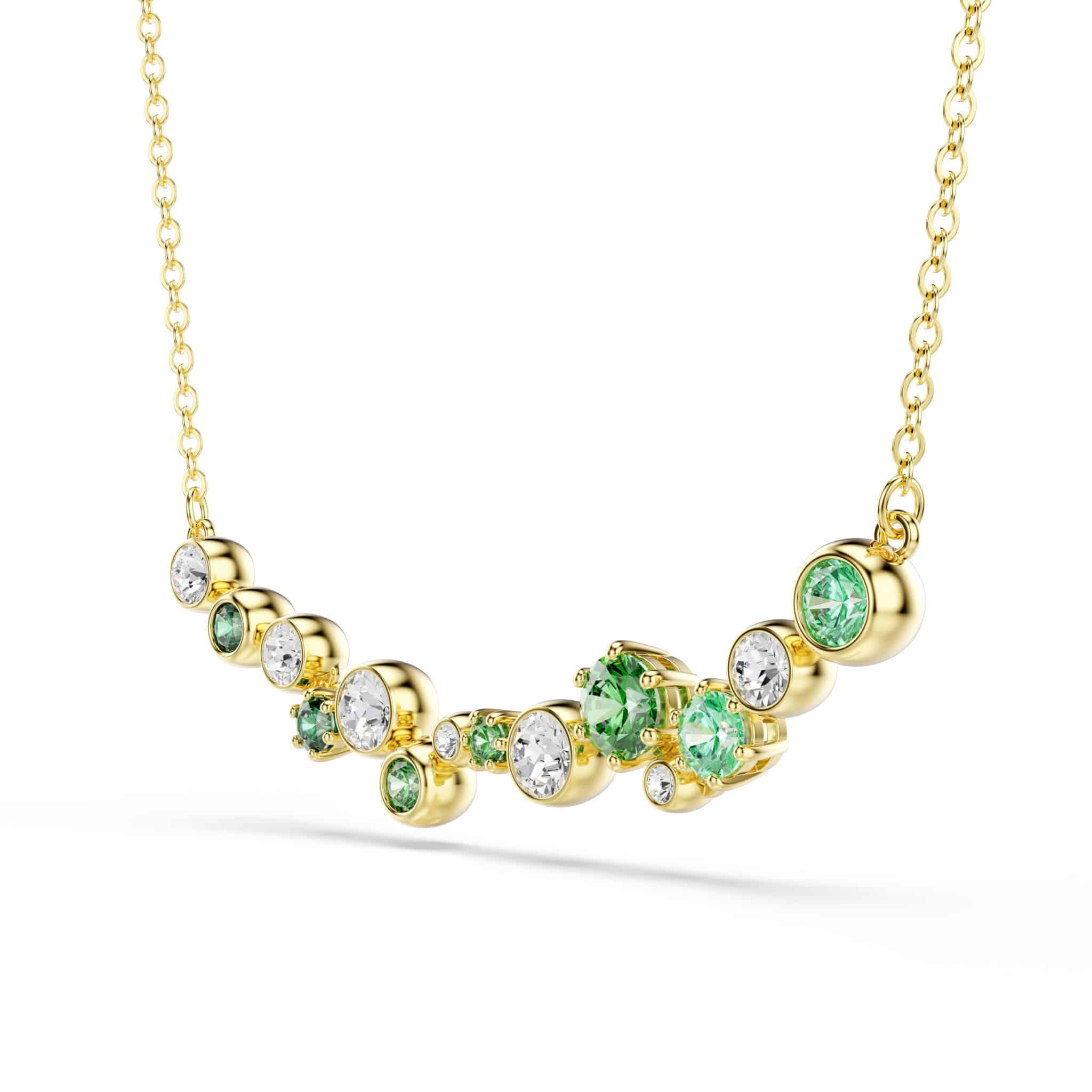Swarovski Constella necklace with green mixed-cut crystals and gold-tone plating, elegant jewelry for special occasions.