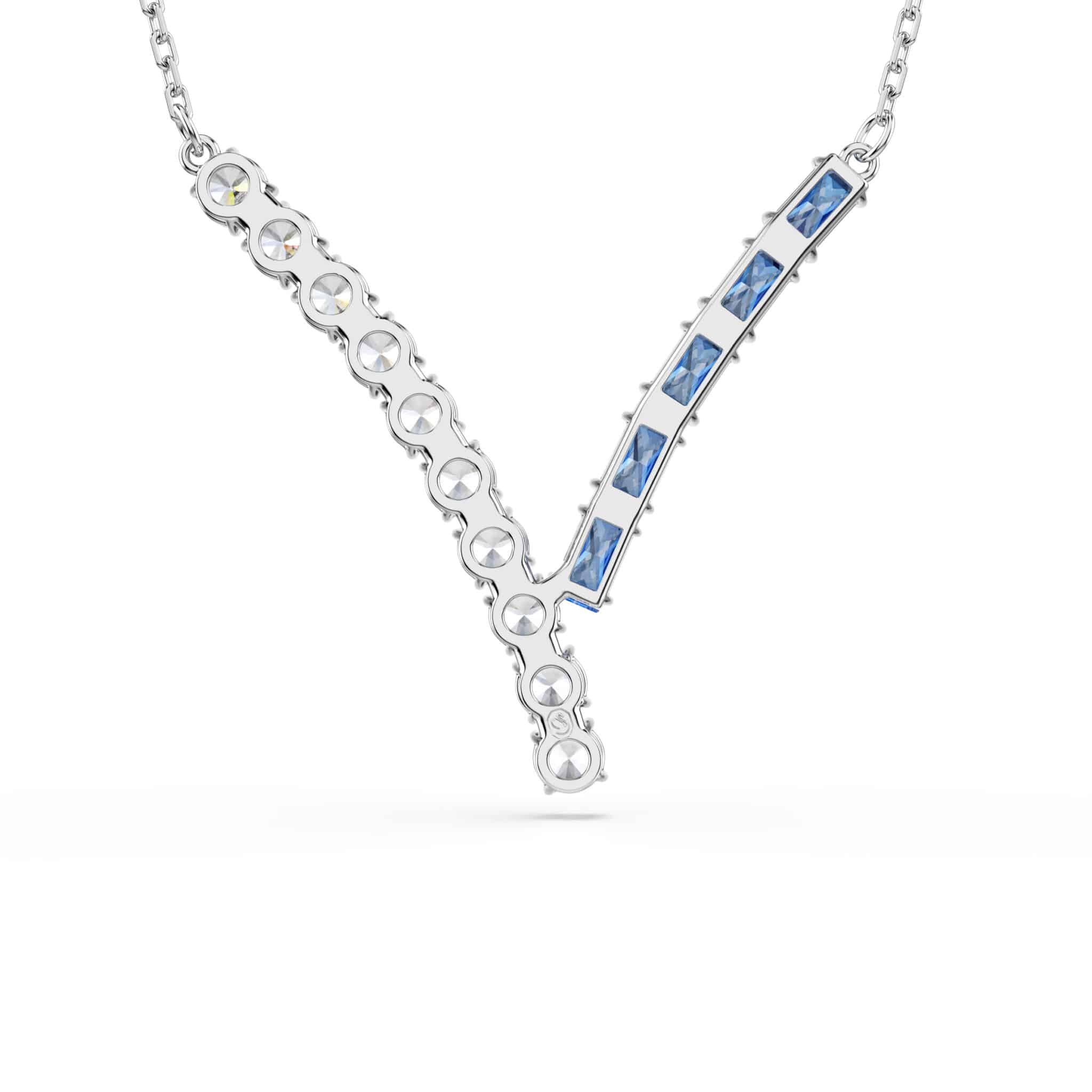 Swarovski Matrix pendant with mixed cut blue crystals, rhodium plated silver-tone jewelry piece on a delicate chain