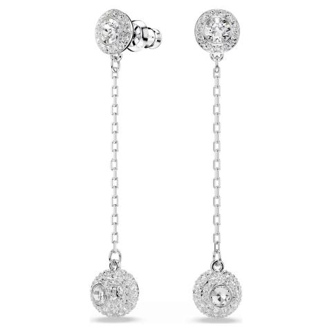 Swarovski Una Angelic Drop Earrings with round white crystals and rhodium plating, elegant jewelry for special occasions