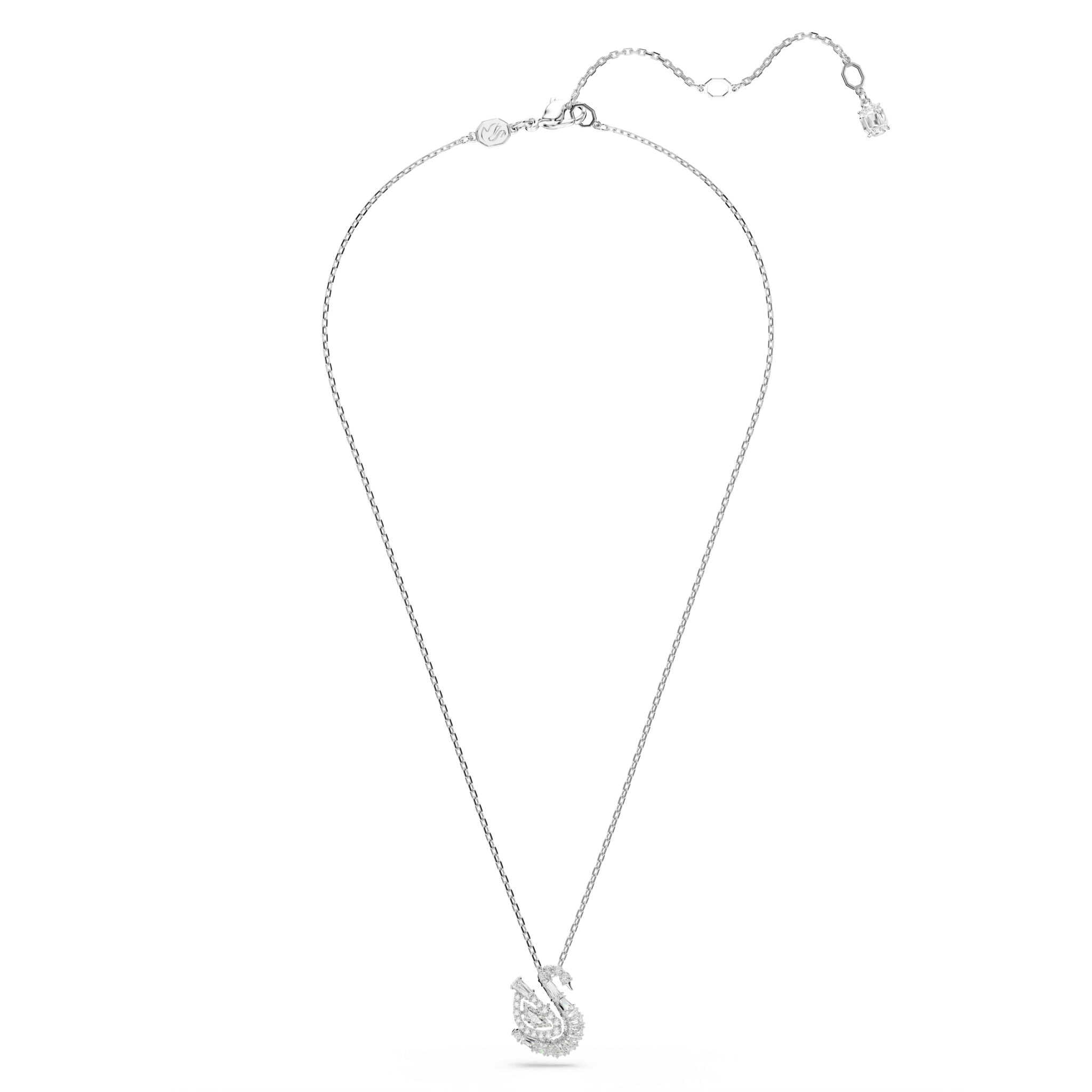 Swarovski Swan pendant with mixed-cut white crystals, elegant jewelry piece featuring a graceful swan design.