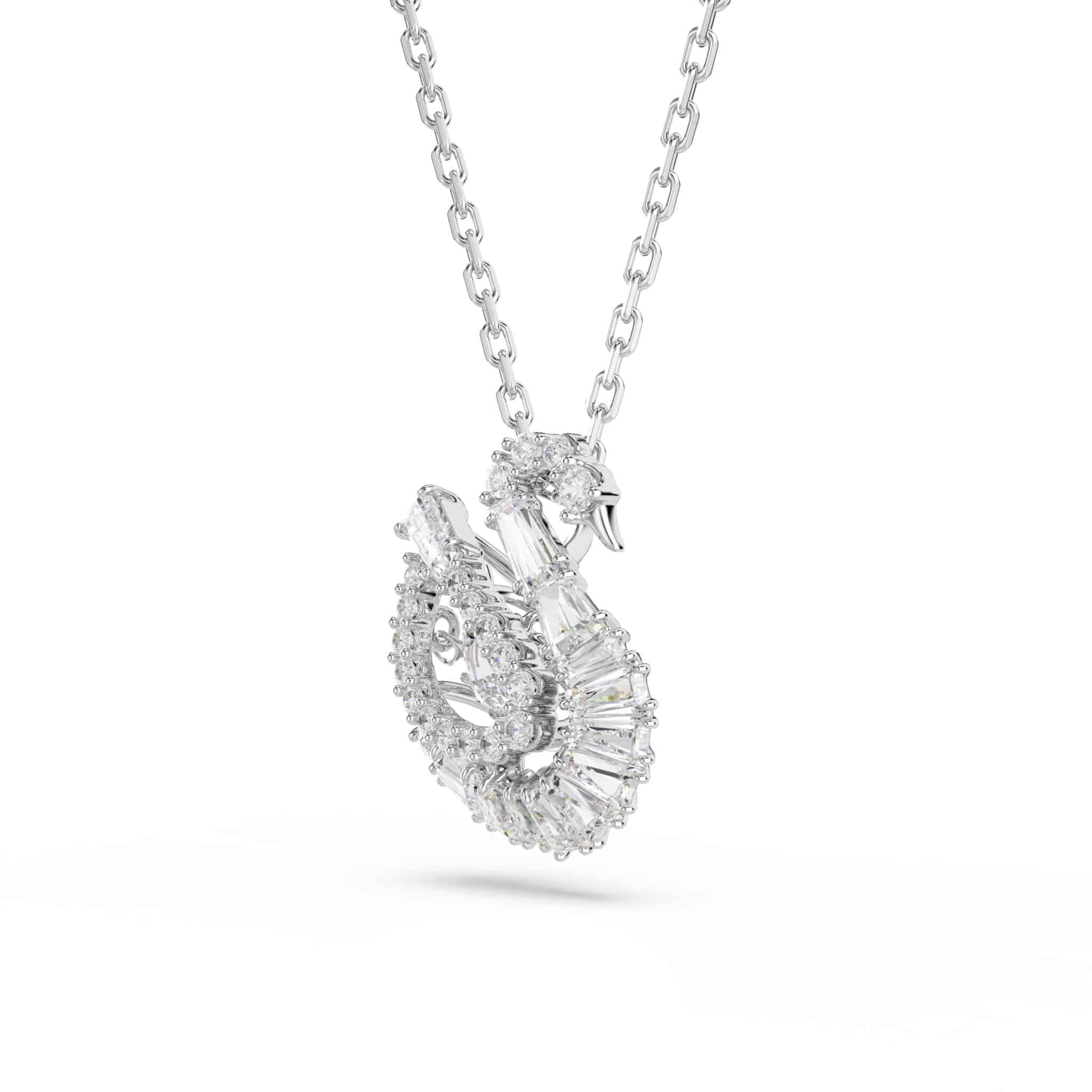 Swarovski Swan Pendant with mixed clear crystal cuts, elegant white Swarovski swan jewelry piece with sparkling detail