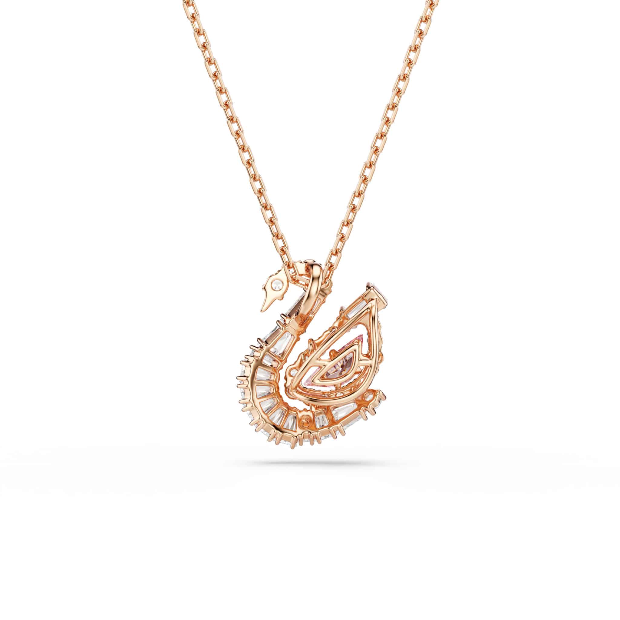 Swarovski Swan Pendant in pink with mixed cuts, featuring a delicate swan shape and sparkling crystal details.