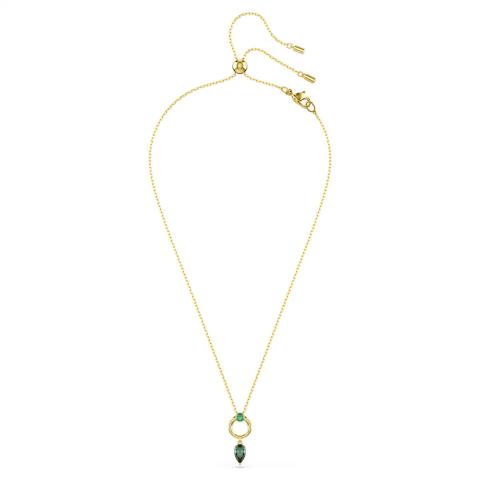 Swarovski Mesmera green pendant with mixed cuts, gold-tone plated, featuring sparkling crystal facets on a delicate chain.