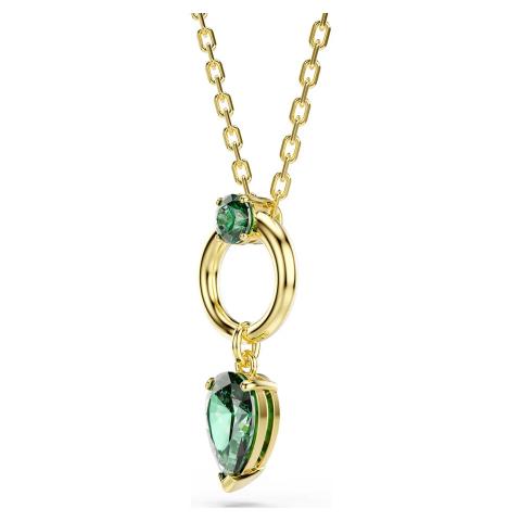 Swarovski Mesmera pendant with green crystal mixed cuts, gold-tone plated, showcasing a sparkling elegant jewelry piece.