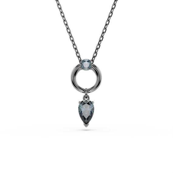 Swarovski Mesmera pendant with mixed gray cuts, ruthenium plated, featuring sparkling crystal details and elegant design.